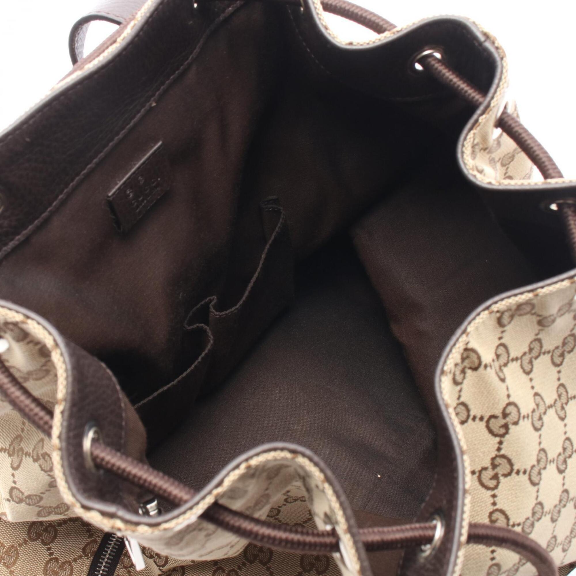 Gucci Beige Brown Canvas Leather Backpack Handbag (Pre-Owned)
