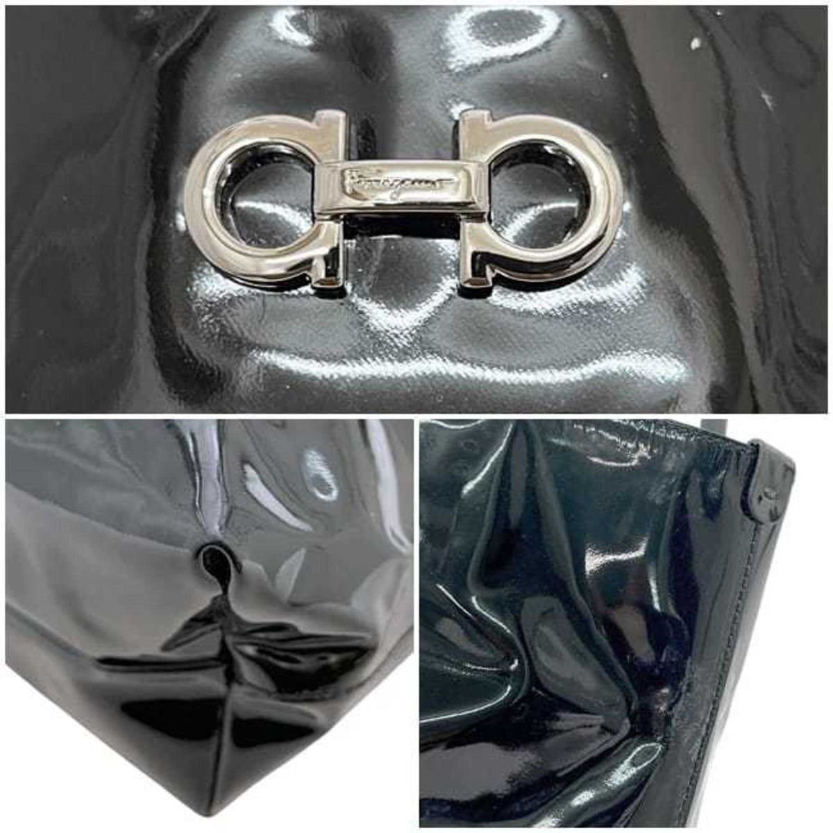 Salvatore Ferragamo Black Patent Leather Tote Bag (Pre-Owned)