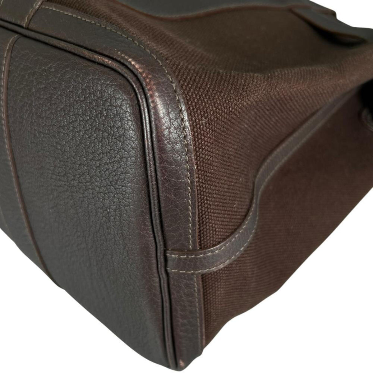 Hermes Brown Canvas Leather Tote Bag (Pre-Owned)