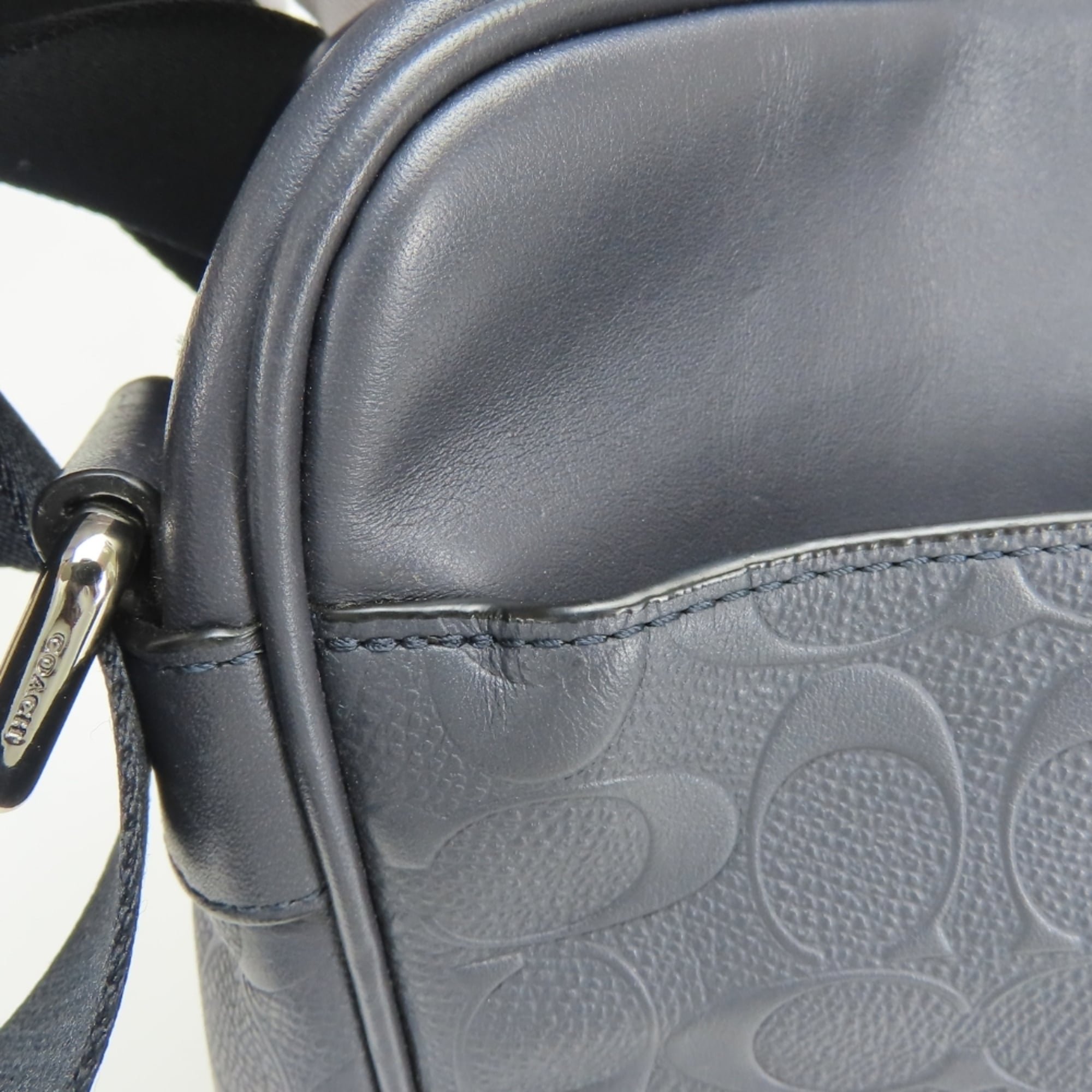 Coach Signature Black Gray Navy Leather Shoulder Bag (Pre-Owned)