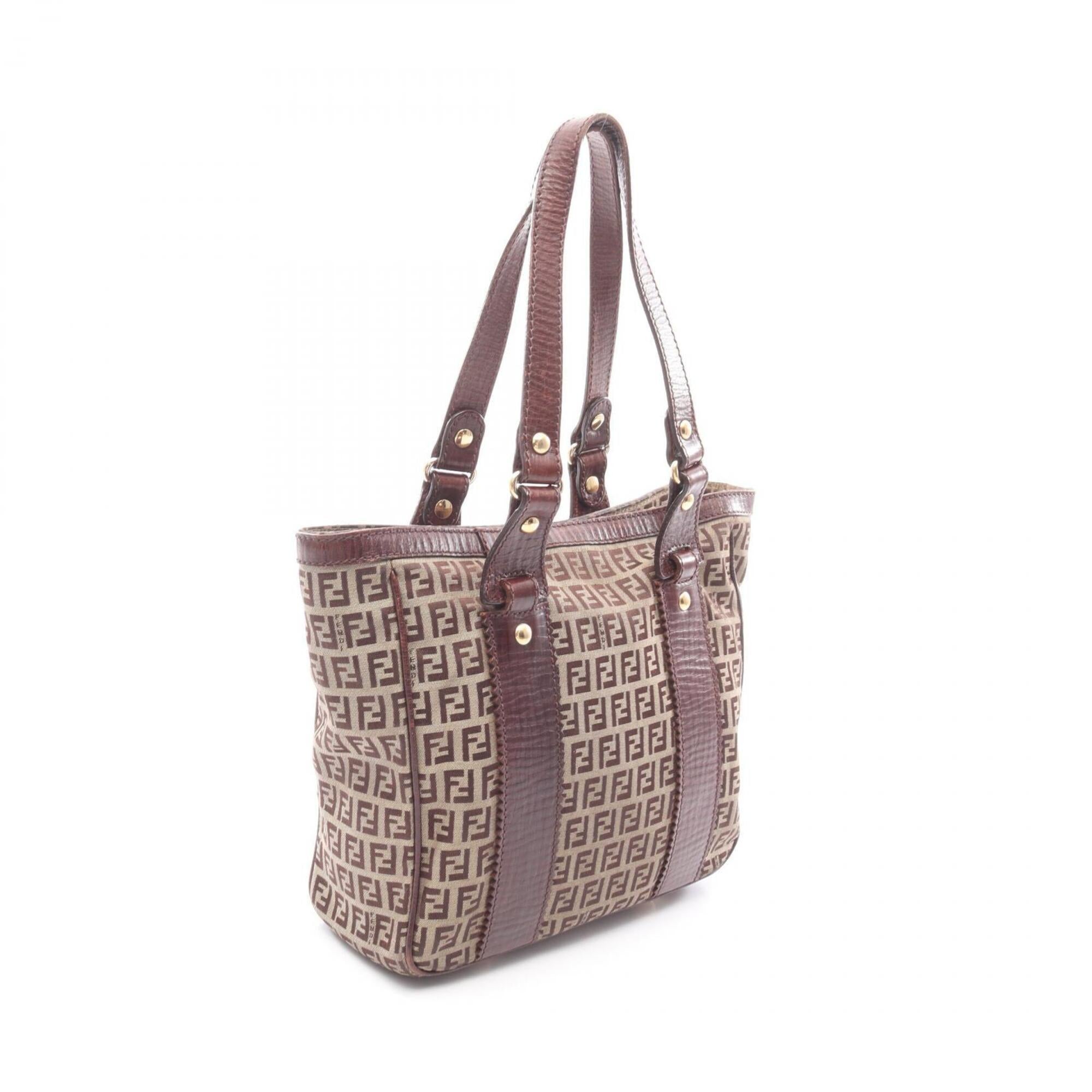 Fendi Beige Brown Canvas Leather Handbag Tote Bag (Pre-Owned)