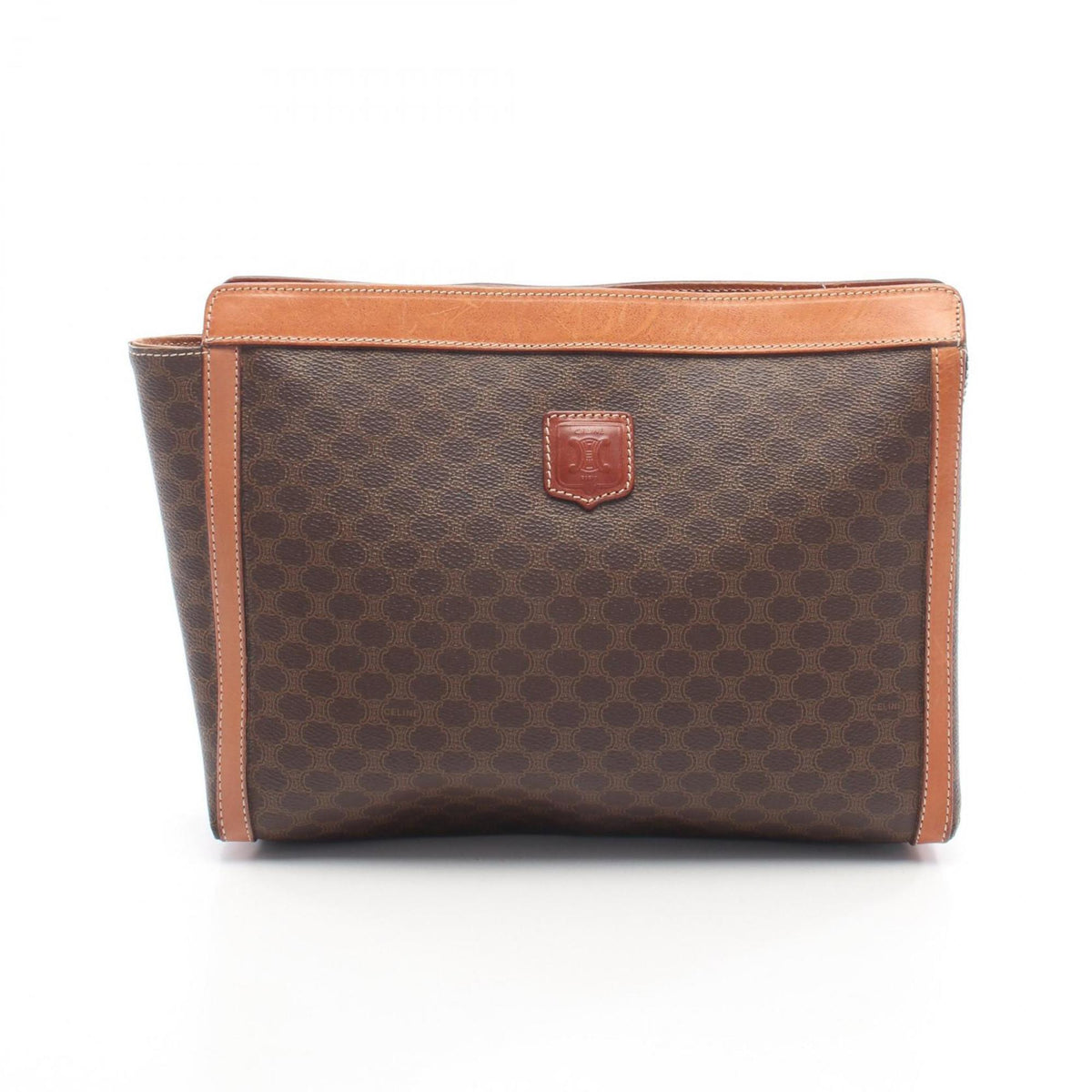 Celine Brown Coated Canvas Leather Clutch Bag Handbag (Pre-Owned)