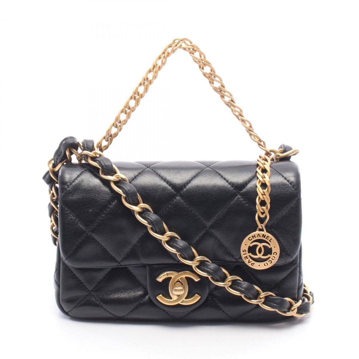 Chanel Matelasse Black Leather Handbag Shoulder Bag (Pre-Owned)