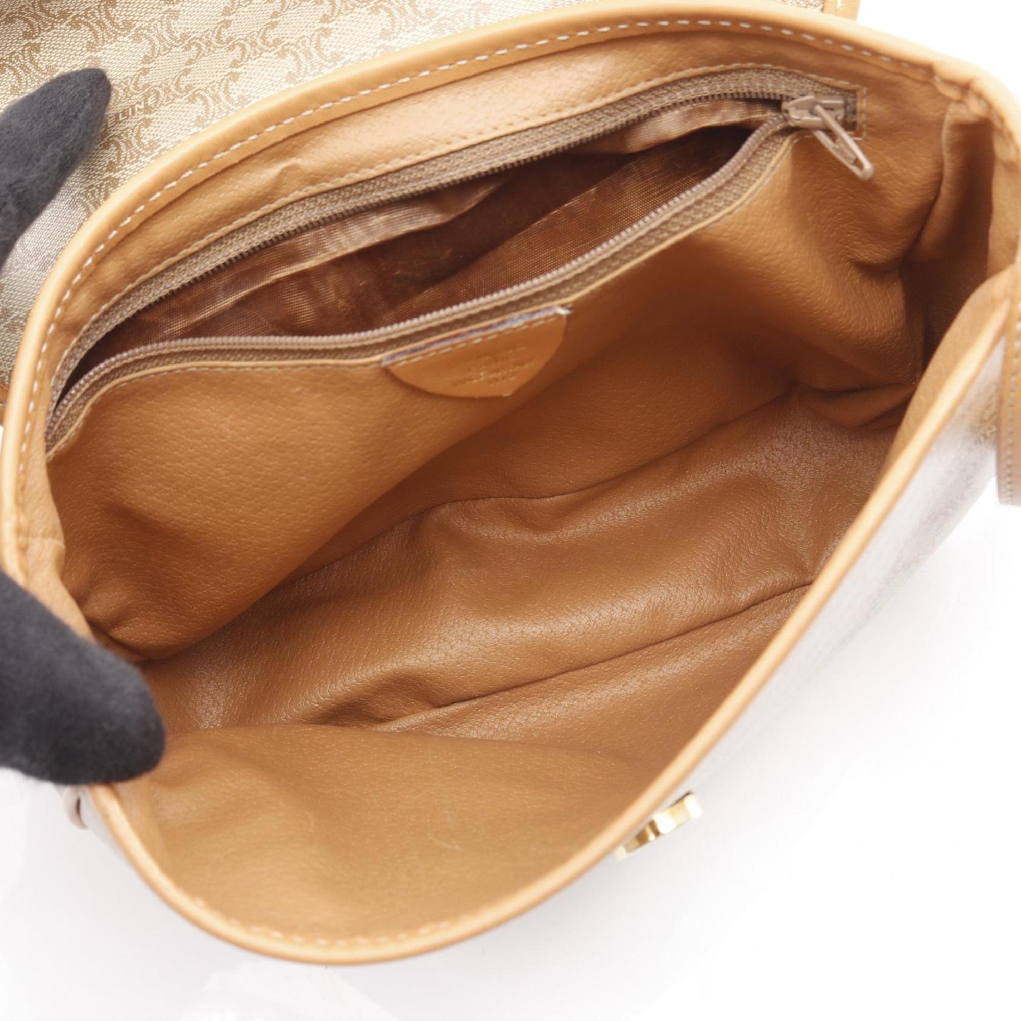 Celine Beige Brown Coated Canvas Shoulder Bag (Pre-Owned)