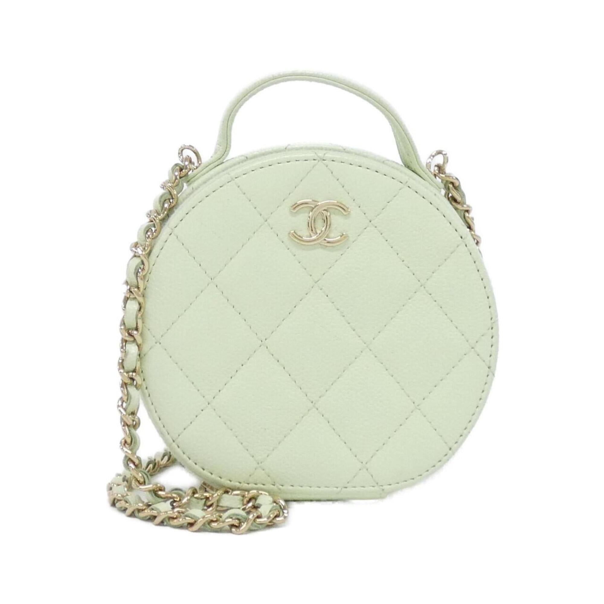Chanel Light Green Grained Calfskin Shoulder Bag (Pre-Owned)