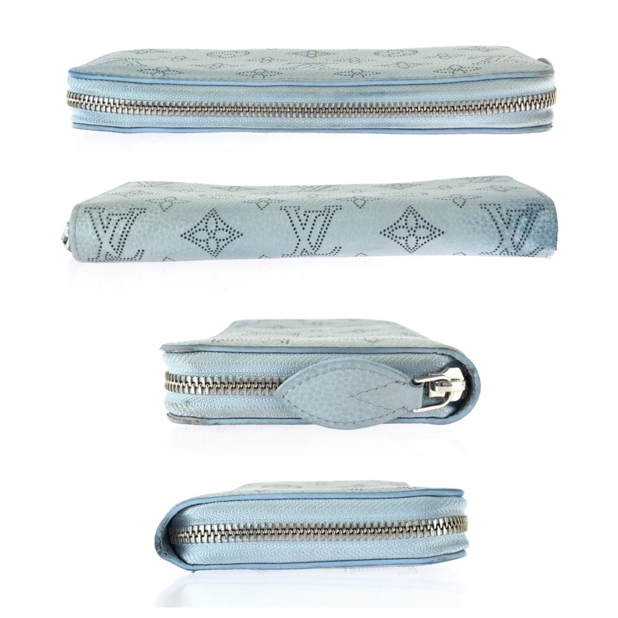 Louis Vuitton Light Blue Leather Long Wallet (Bi-Fold) (Pre-Owned)
