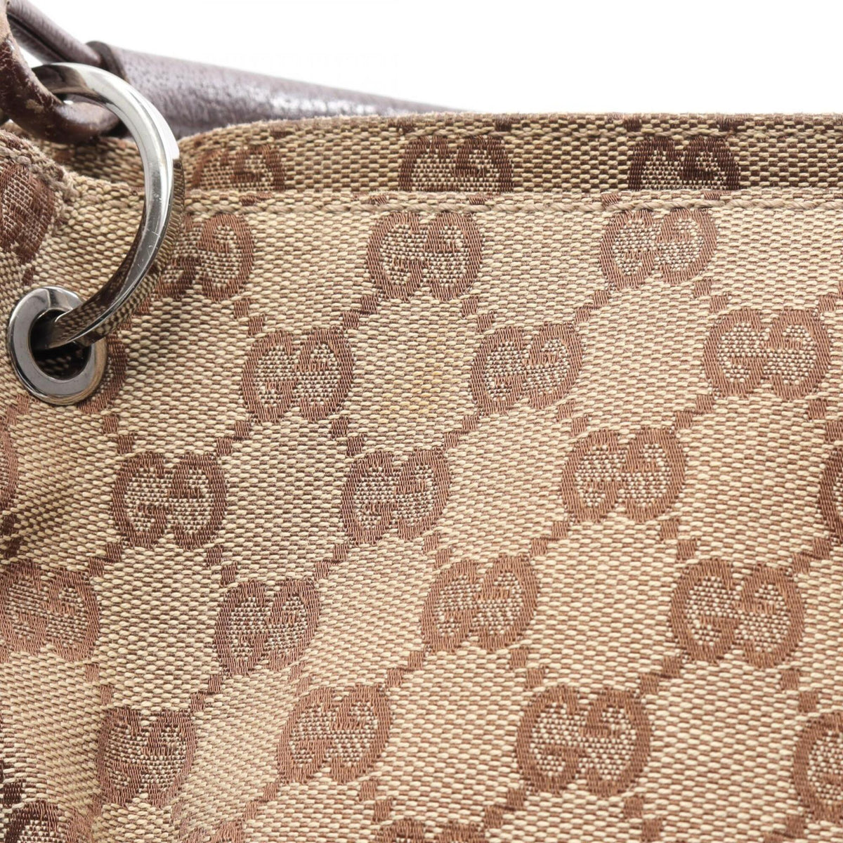 Gucci Beige Brown Gg Canvas Leather Handbag Tote Bag (Pre-Owned)