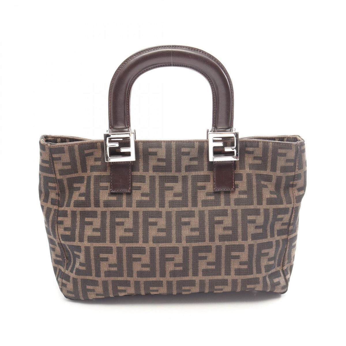 Fendi Zucca Black Brown Canvas Leather Handbag Tote Bag (Pre-Owned)