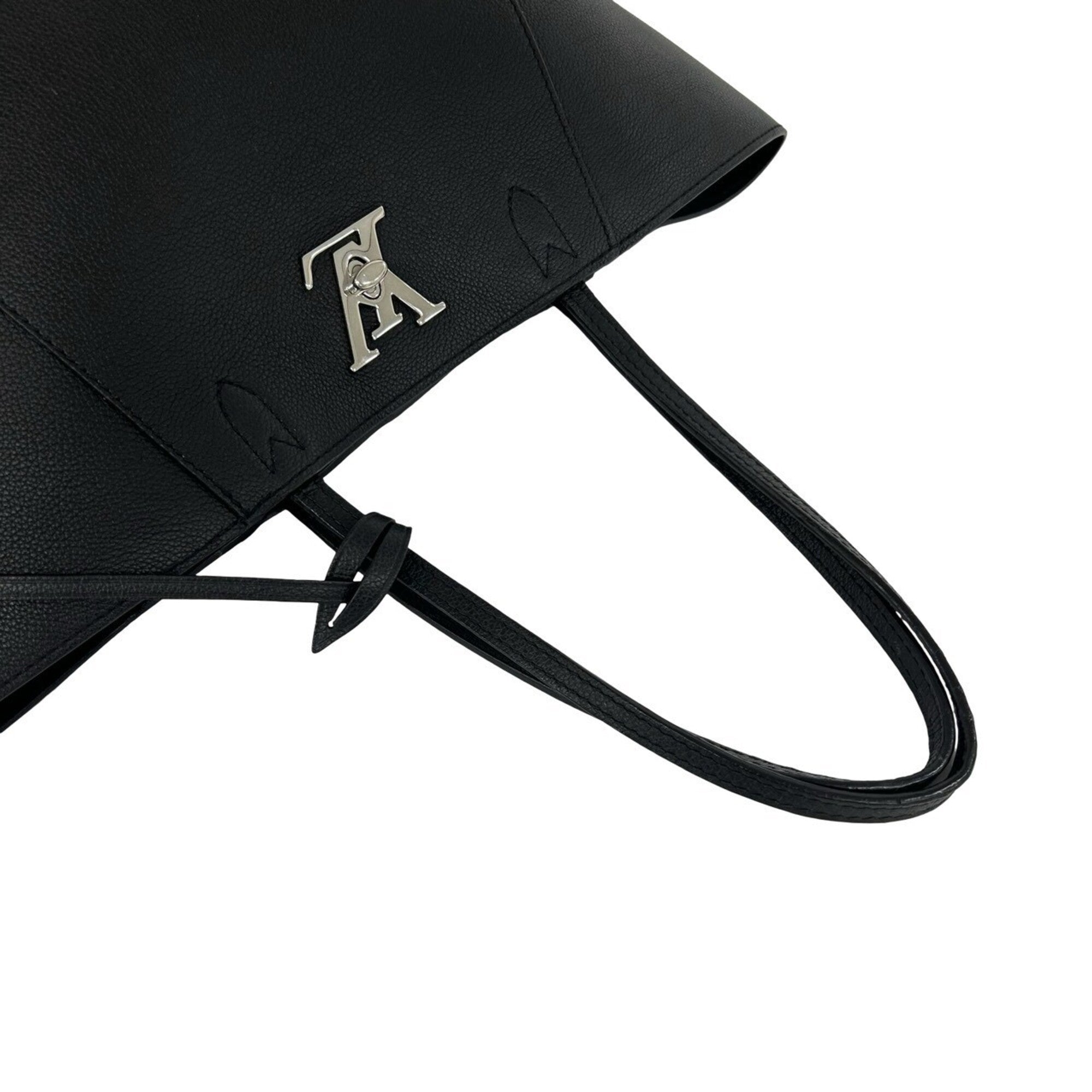 Louis Vuitton Black Leather Shoulder Bag Tote Bag (Pre-Owned)