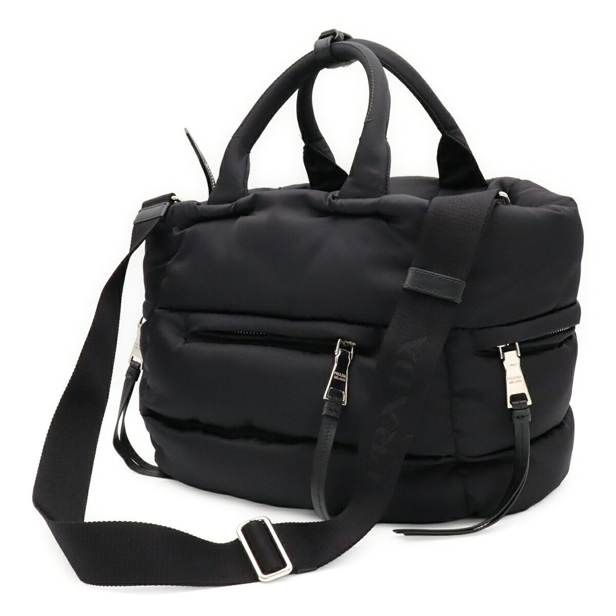 Prada Black Nero Nylon Leather Shoulder Bag Tote Bag (Pre-Owned)