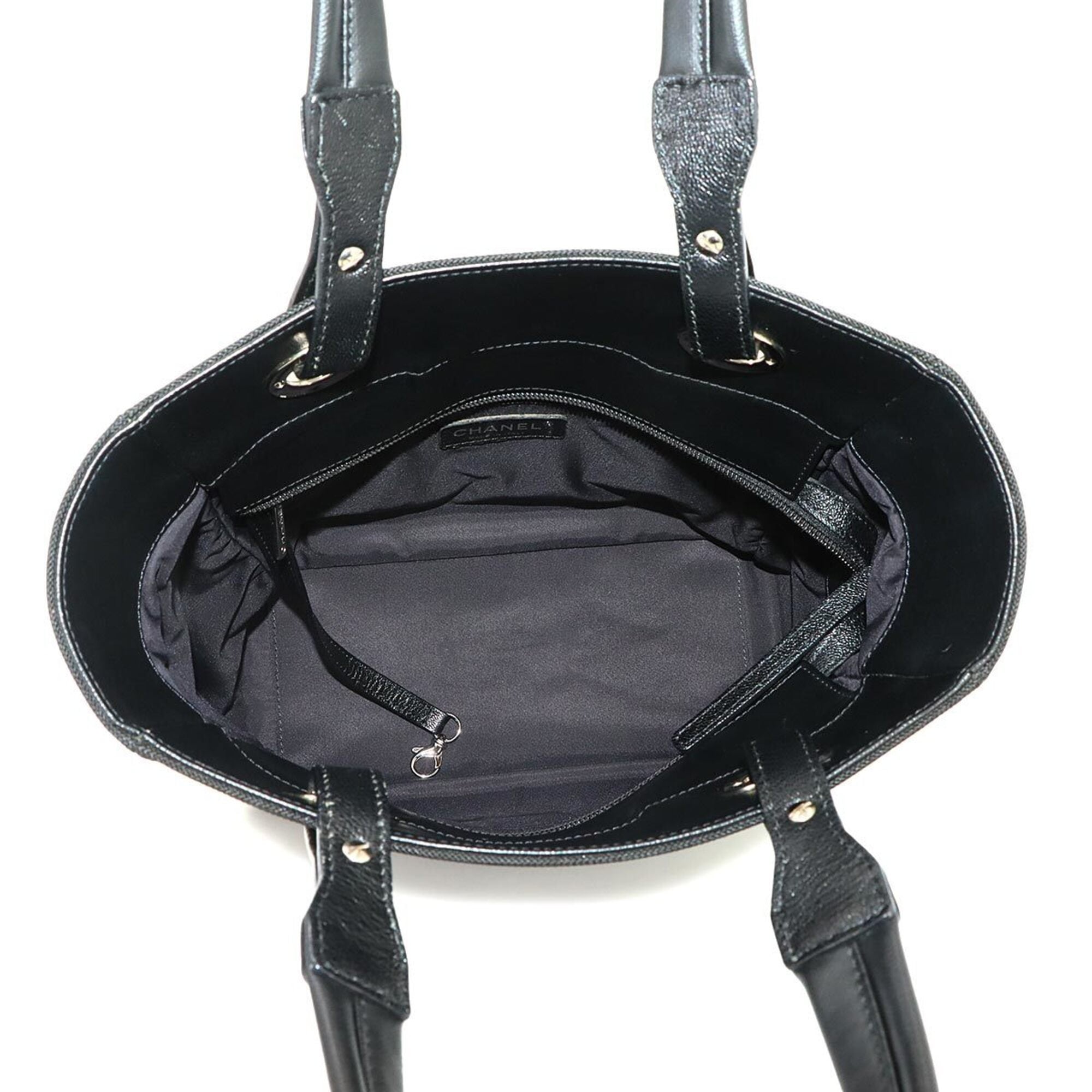Chanel Paris Biarritz Black Nylon Pvc Leather Handbag Tote Bag (Pre-Owned)