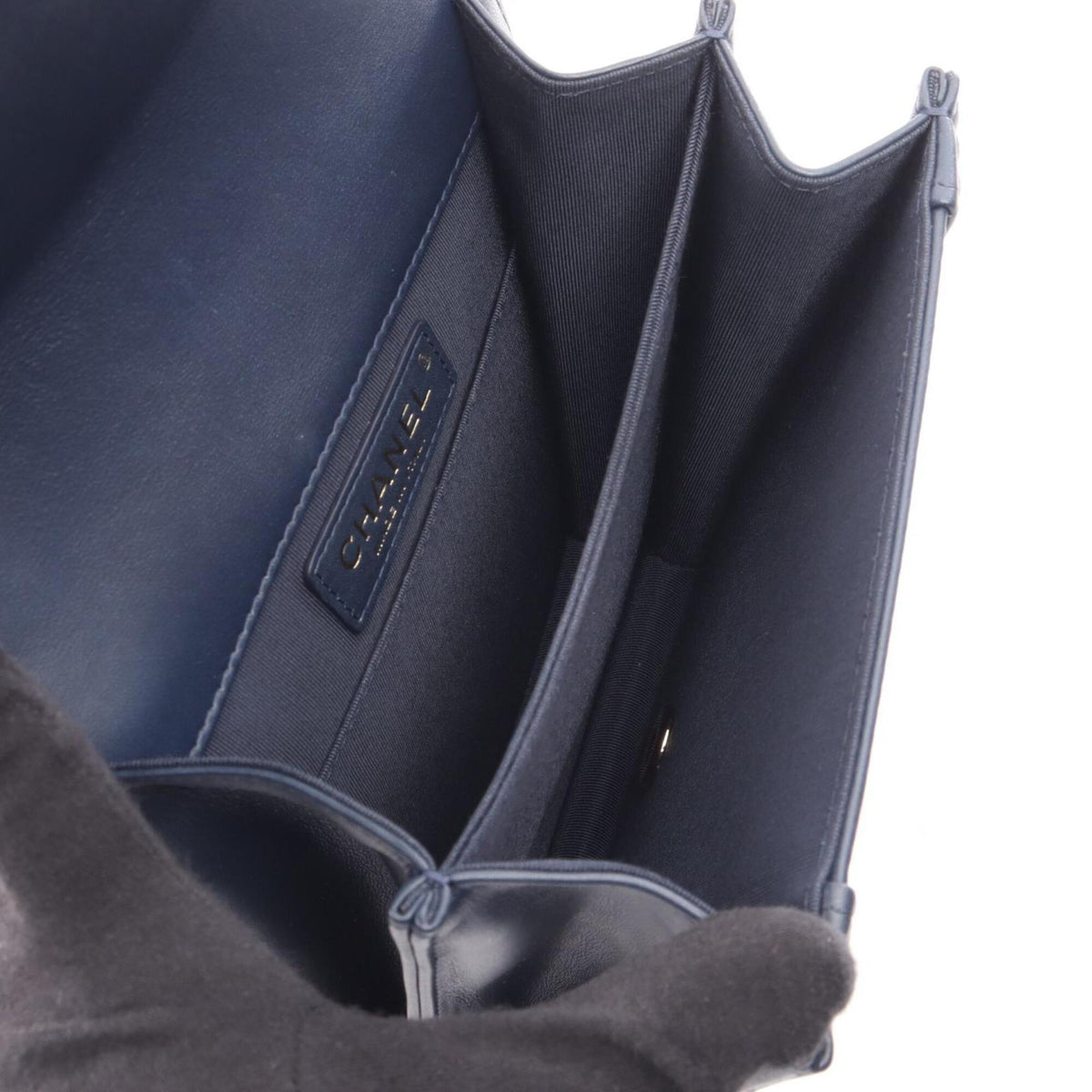 Chanel Gold Navy Leather Handbag Shoulder Bag (Pre-Owned)