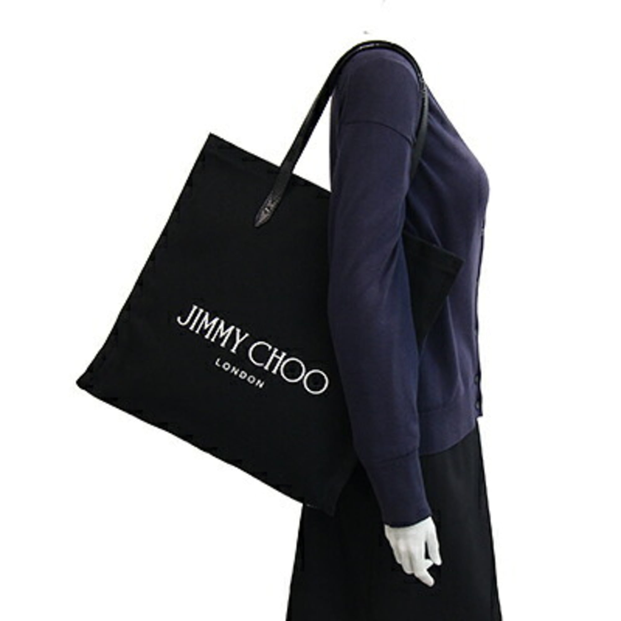 Jimmy Choo Black Canvas Leather Tote Bag (Pre-Owned)