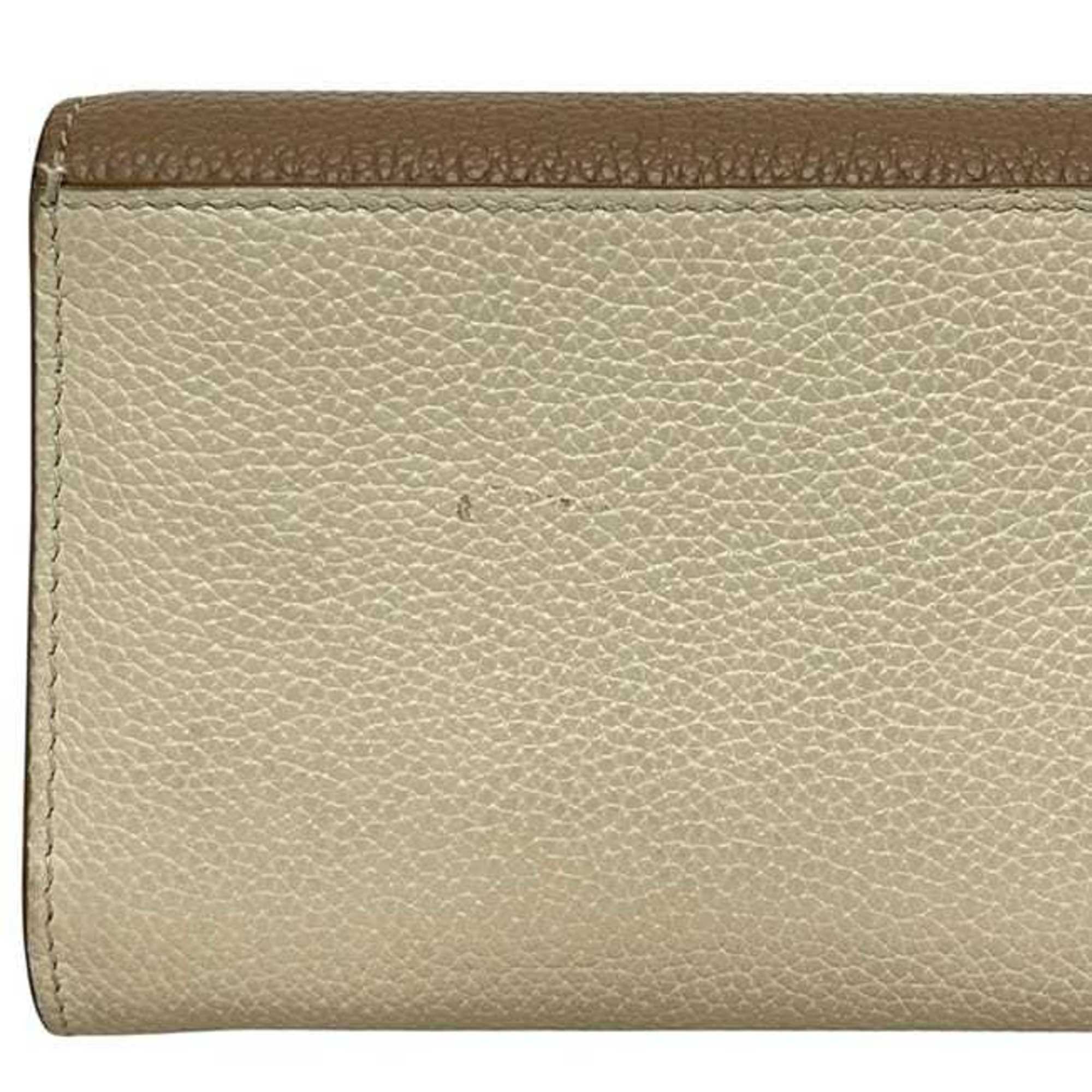 Burberry Beige Brown Leather Long Wallet (Bi-Fold) (Pre-Owned)