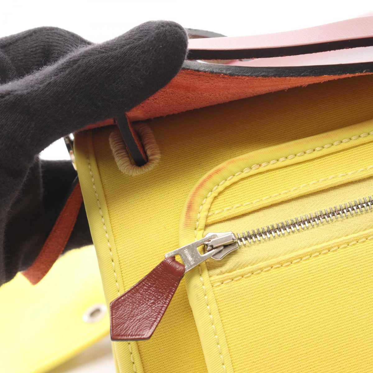 Hermes Bordeaux Lime Yellow Toile Officier Canvas Leather Handbag Pouch (Pre-Owned)