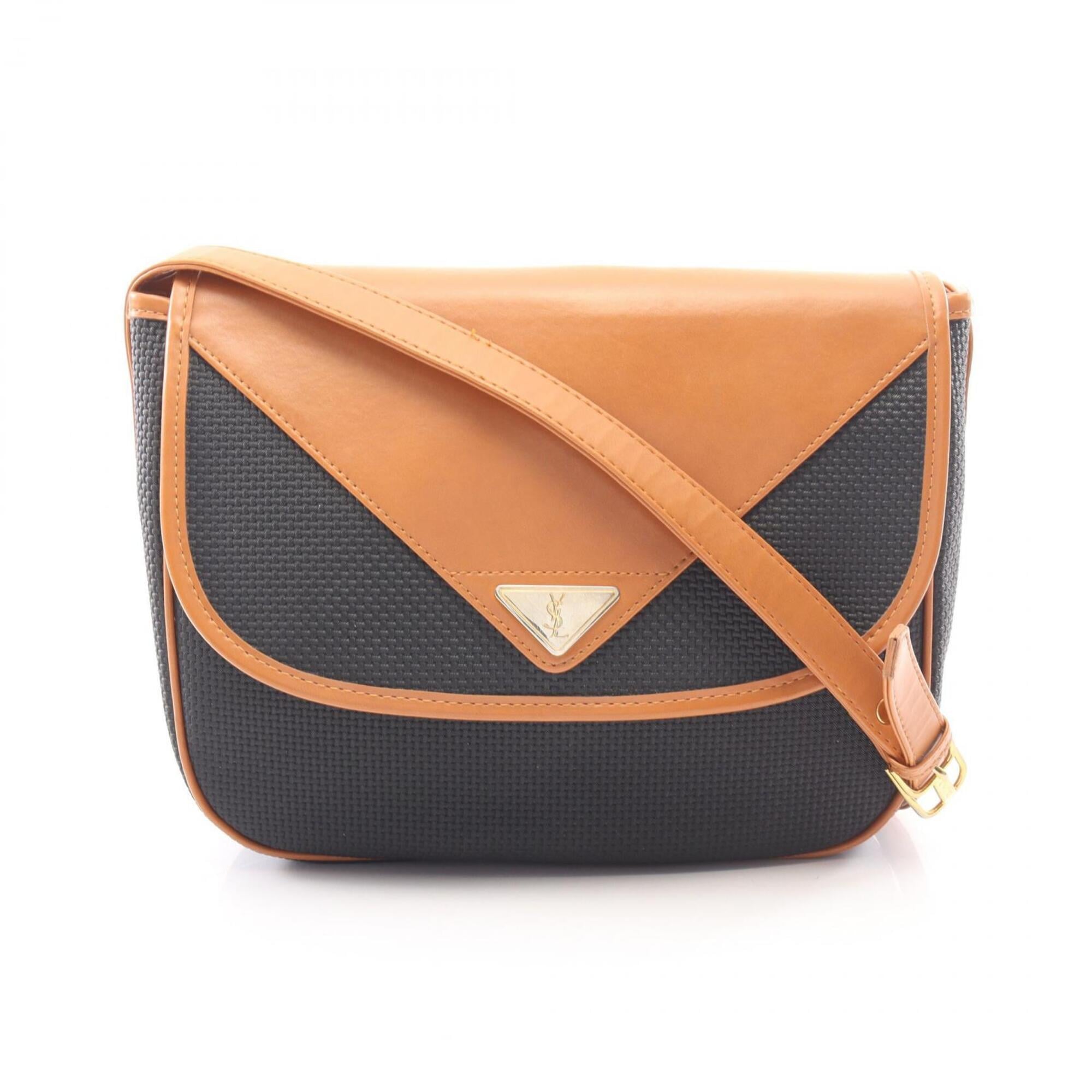 Yves Saint Laurent Black Brown Coated Canvas Handbag Shoulder Bag (Pre-Owned)
