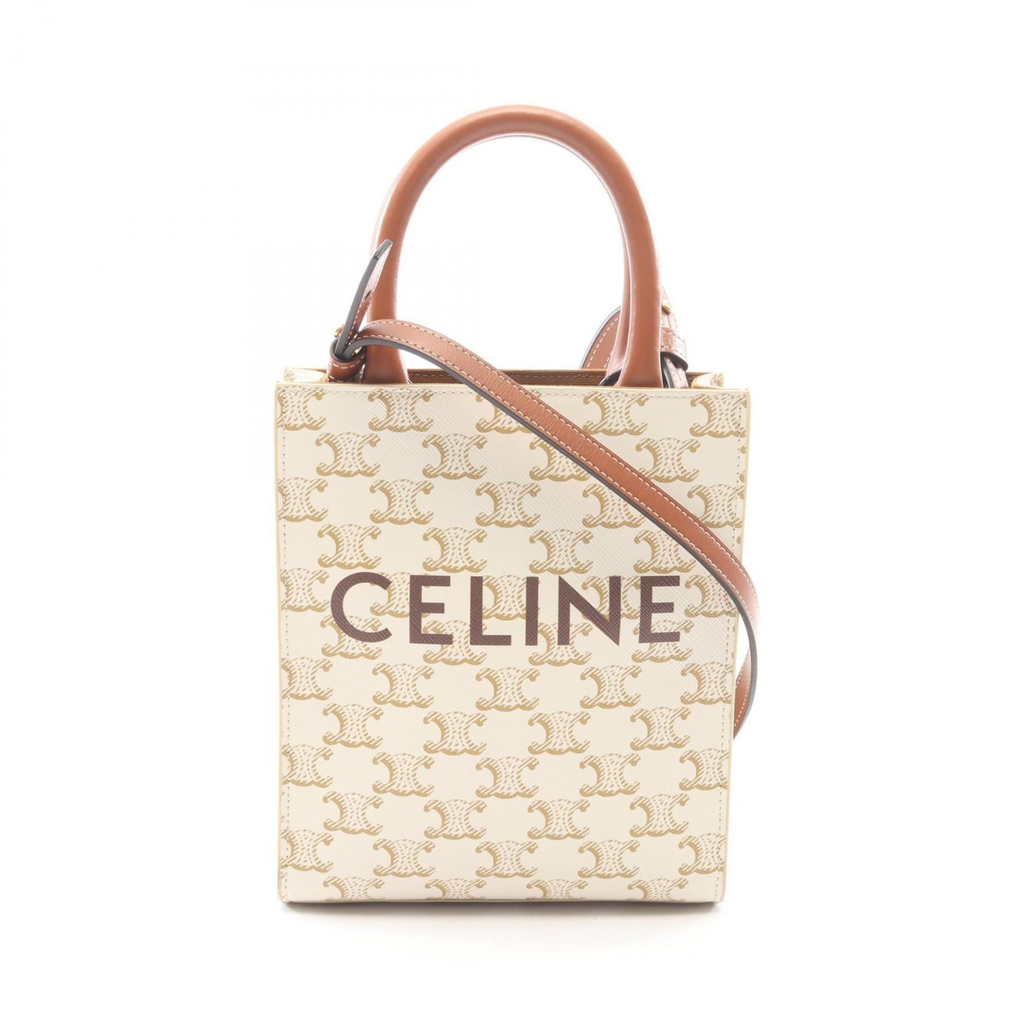Celine Brown Ivory Coated Canvas Leather Handbag (Pre-Owned)