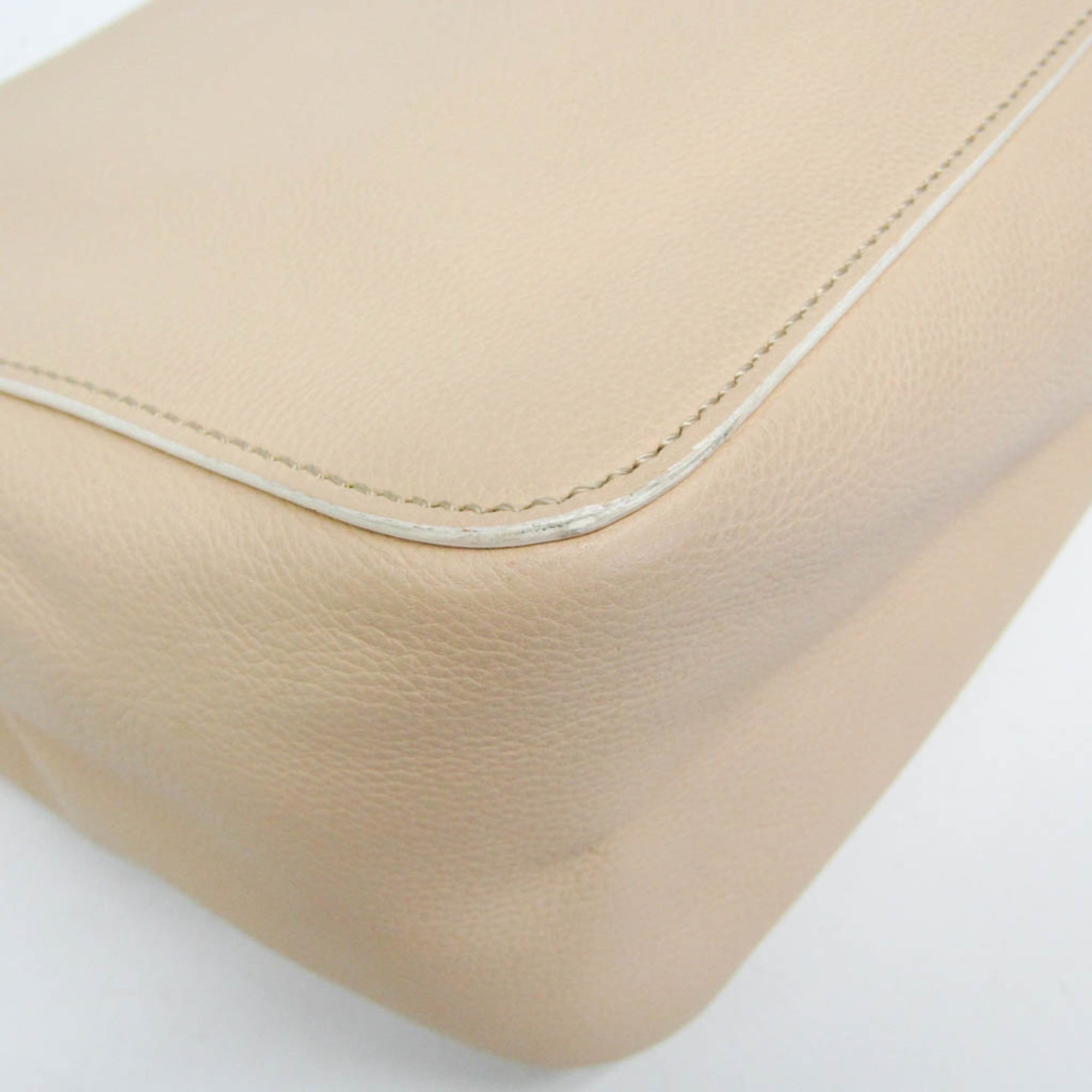 Chloe Elsie Chain Shoulder Bag Leather Beige Leather Shoulder Bag Bag (Pre-Owned)
