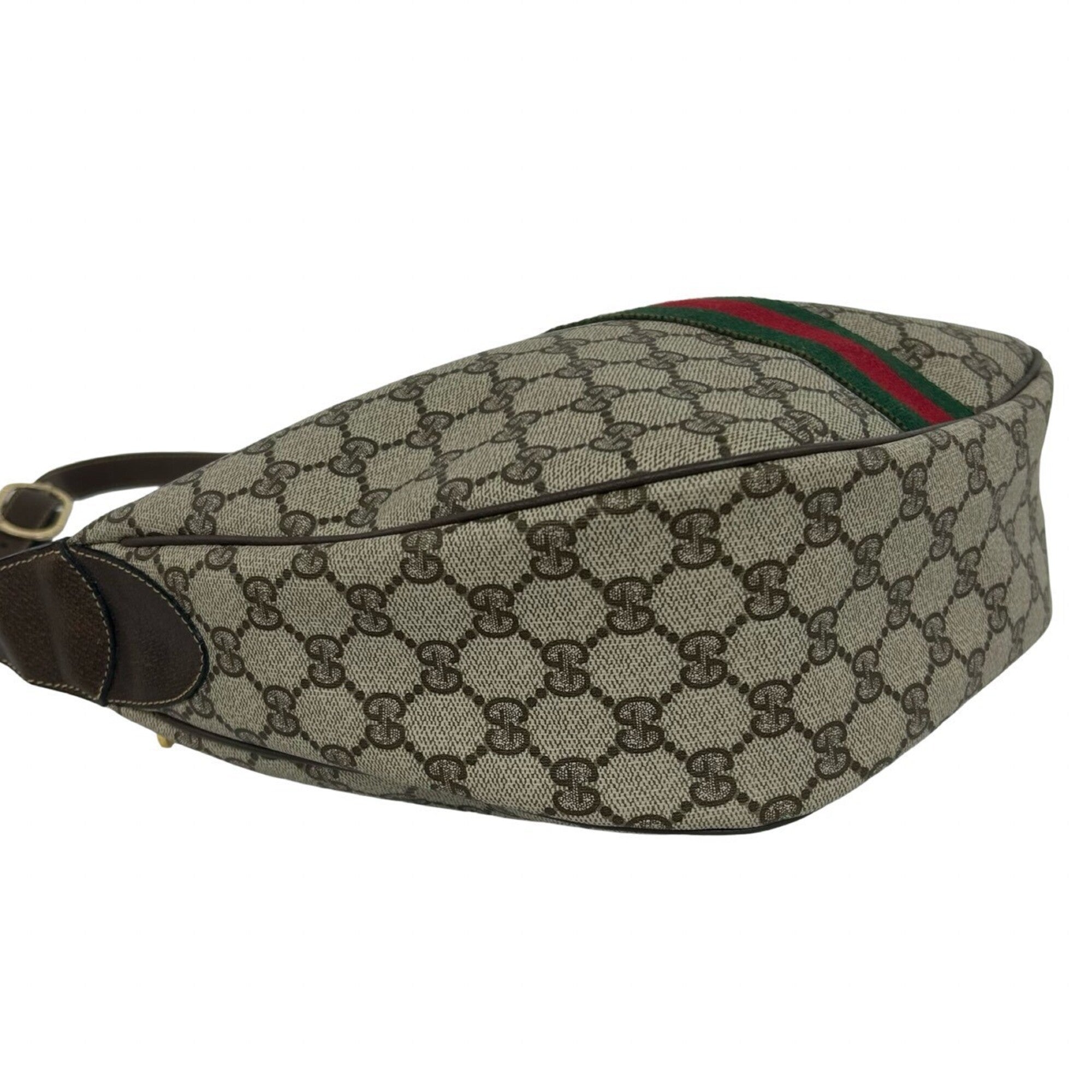 Gucci Brown Green Red Color Leather Pvc Shoulder Bag (Pre-Owned)