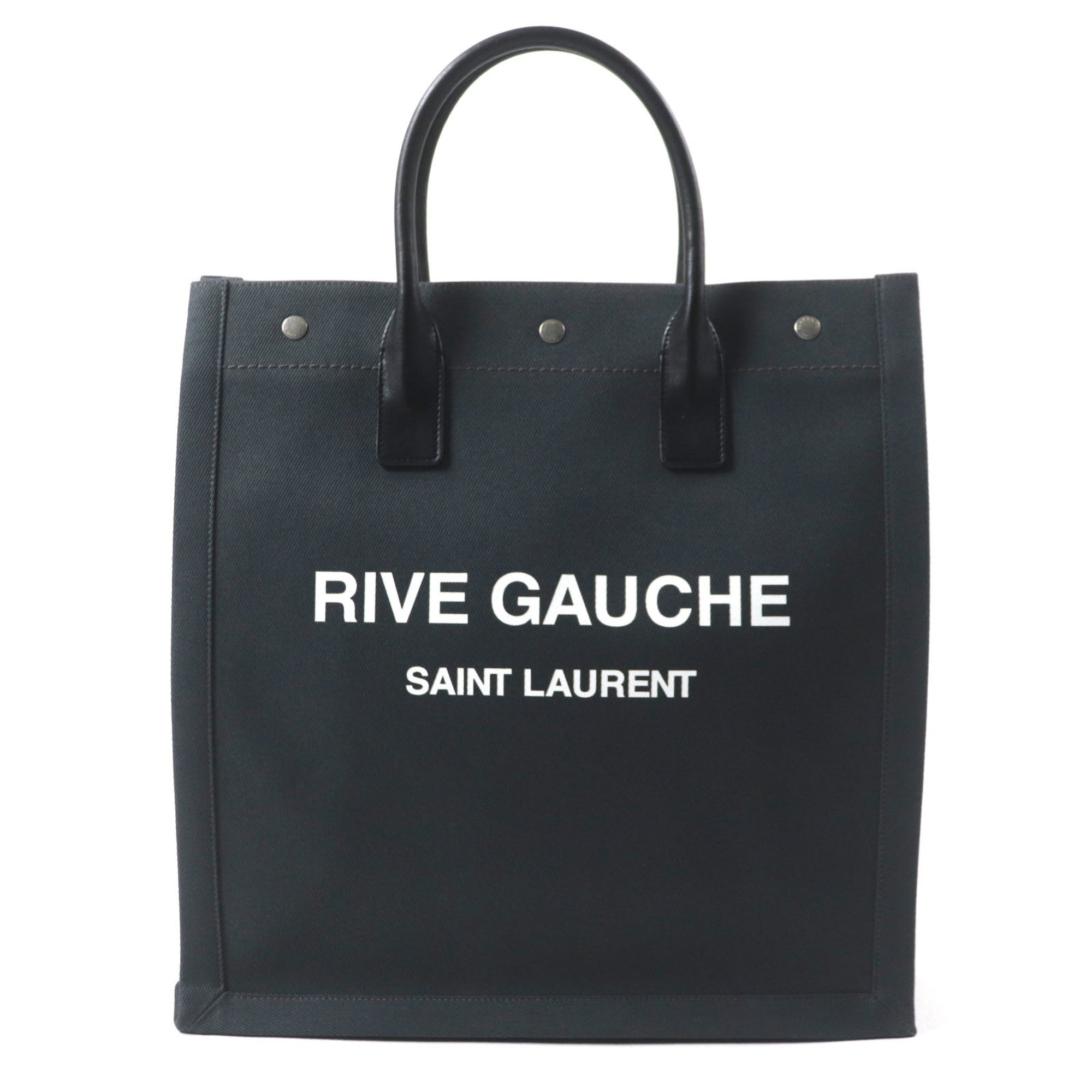 Saint Laurent Black Dark Gray Canvas Leather Tote Bag (Pre-Owned)