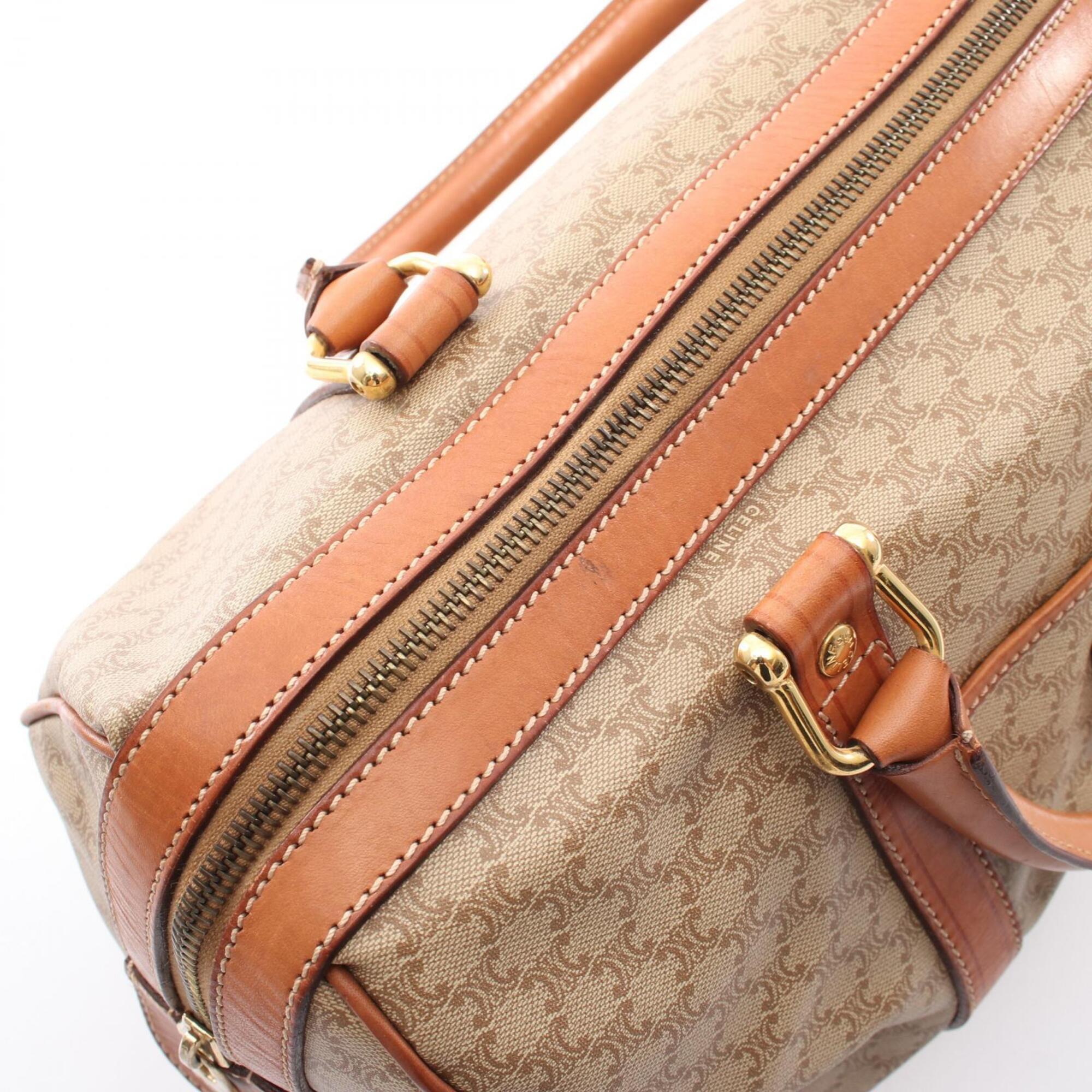 Celine Beige Brown Coated Canvas Leather Boston Bag Handbag (Pre-Owned)