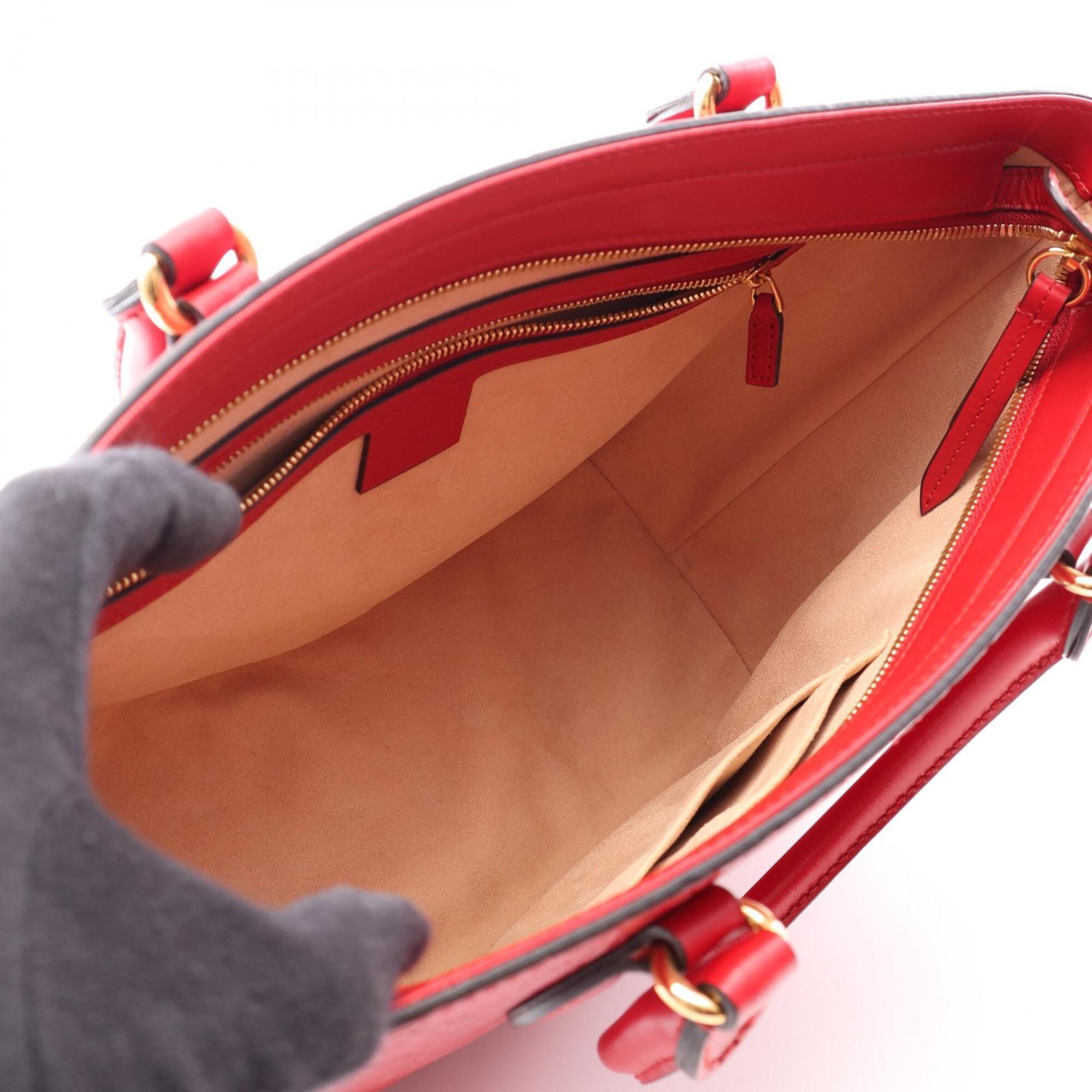 Gucci Red Color Leather Handbag Tote Bag (Pre-Owned)