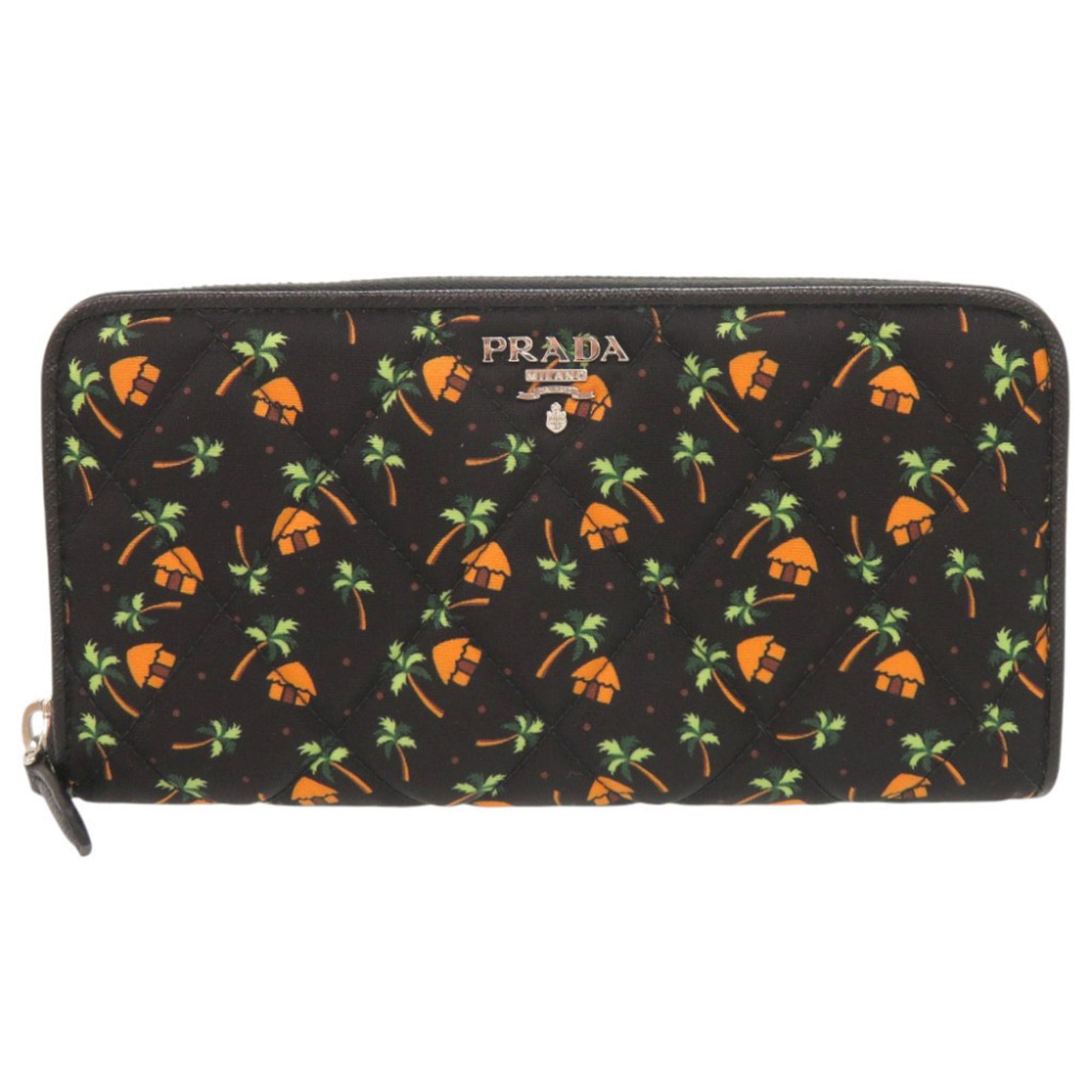 Prada Black Multi-Color Nylon Leather Saffiano Long Wallet (Bi-Fold) (Pre-Owned)