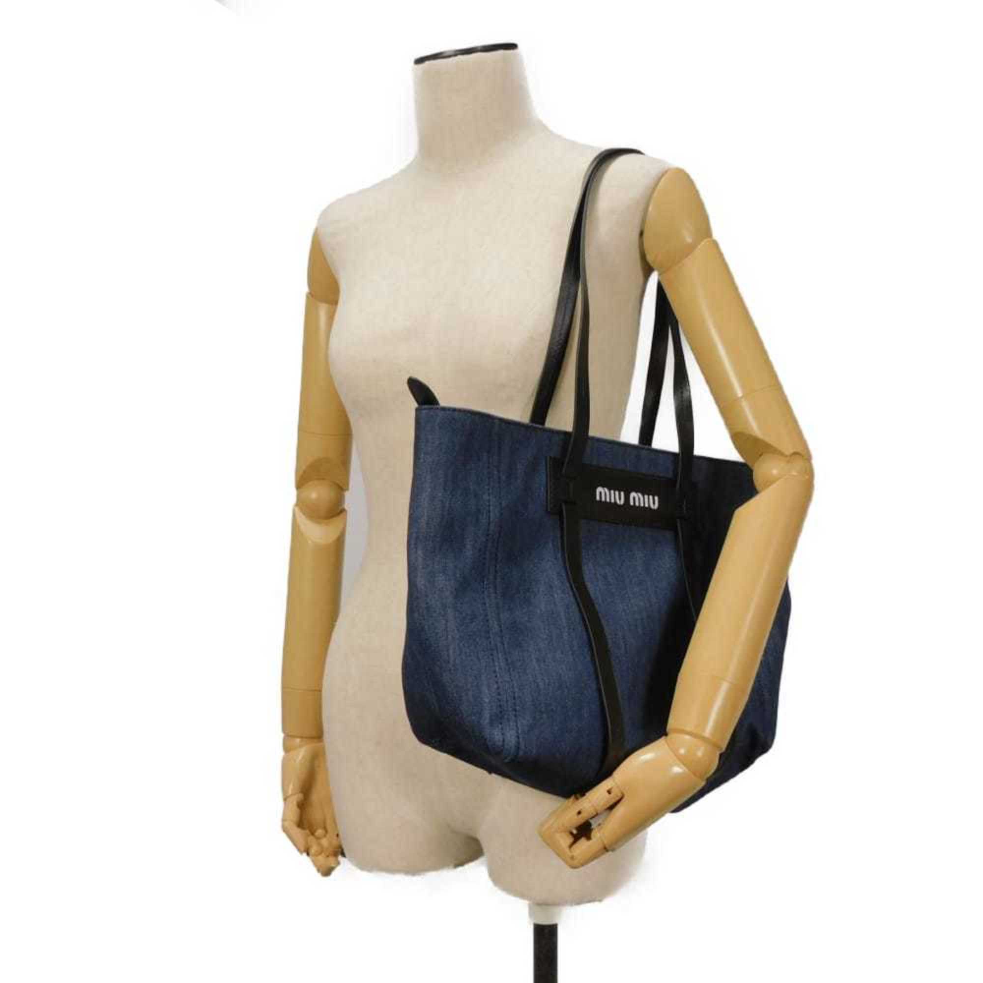 Miu Miu Blue Denim Shoulder Bag Tote Bag (Pre-Owned)