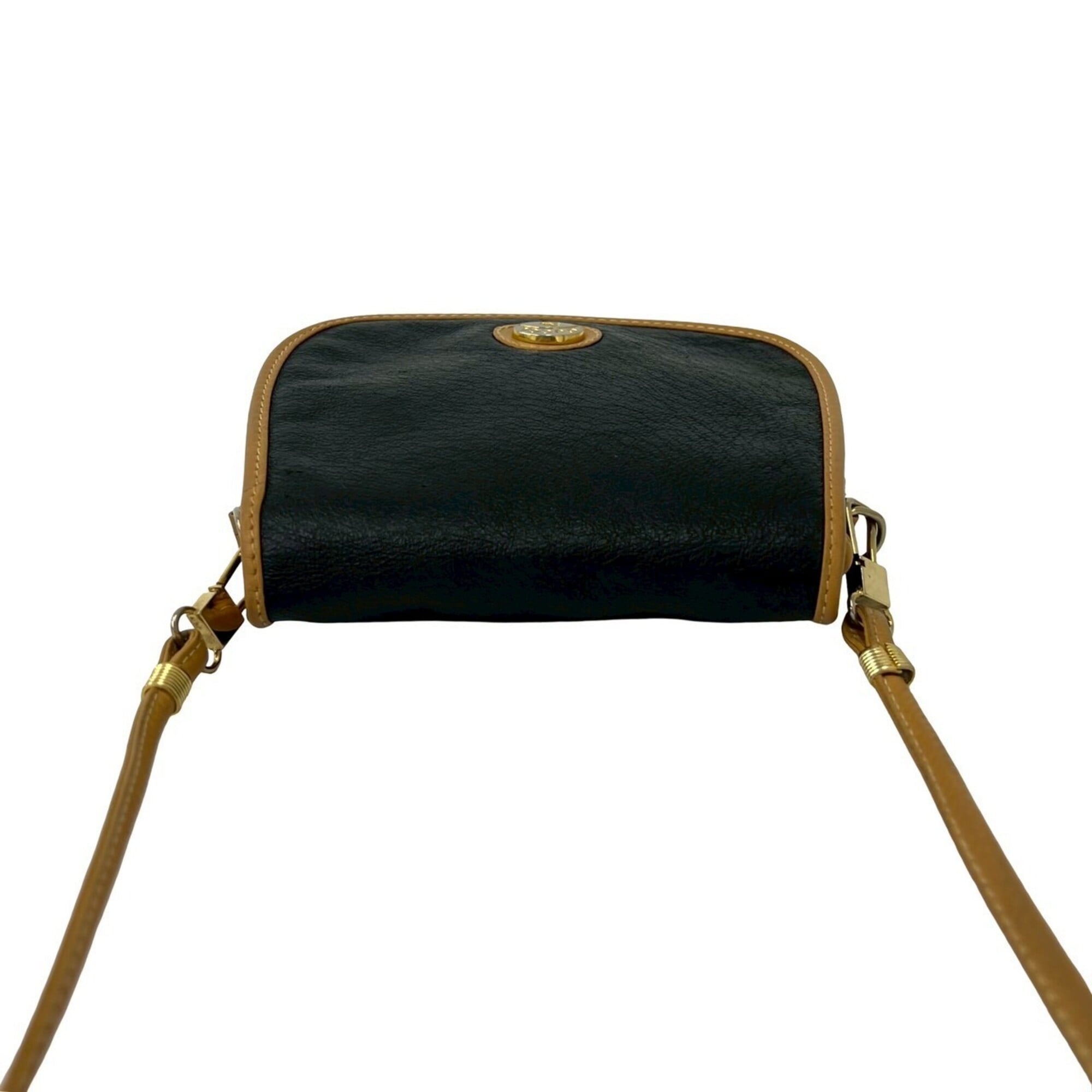 Gucci Beige Black Leather Shoulder Bag (Pre-Owned)