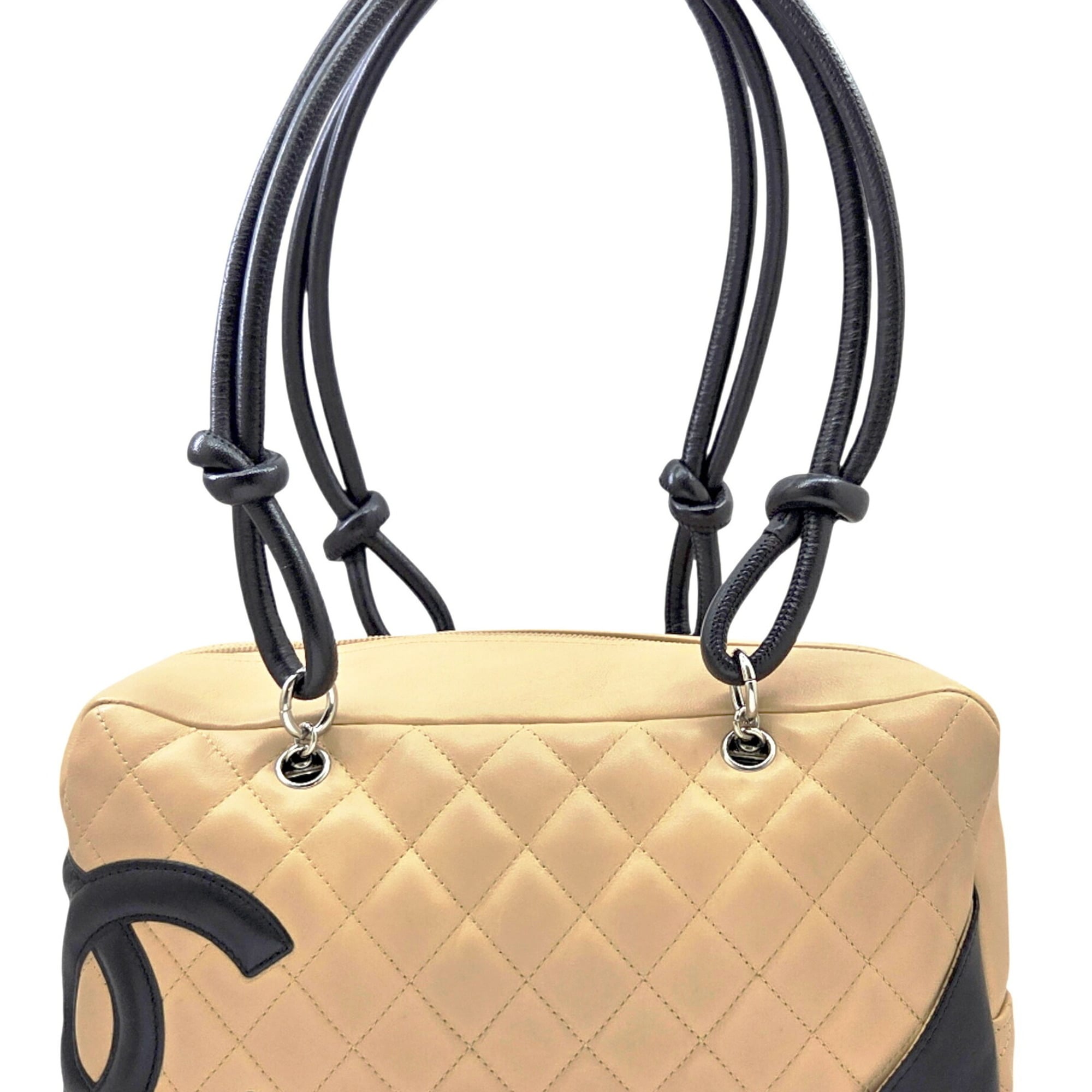 Chanel Beige Black Leather Shoulder Bag (Pre-Owned)