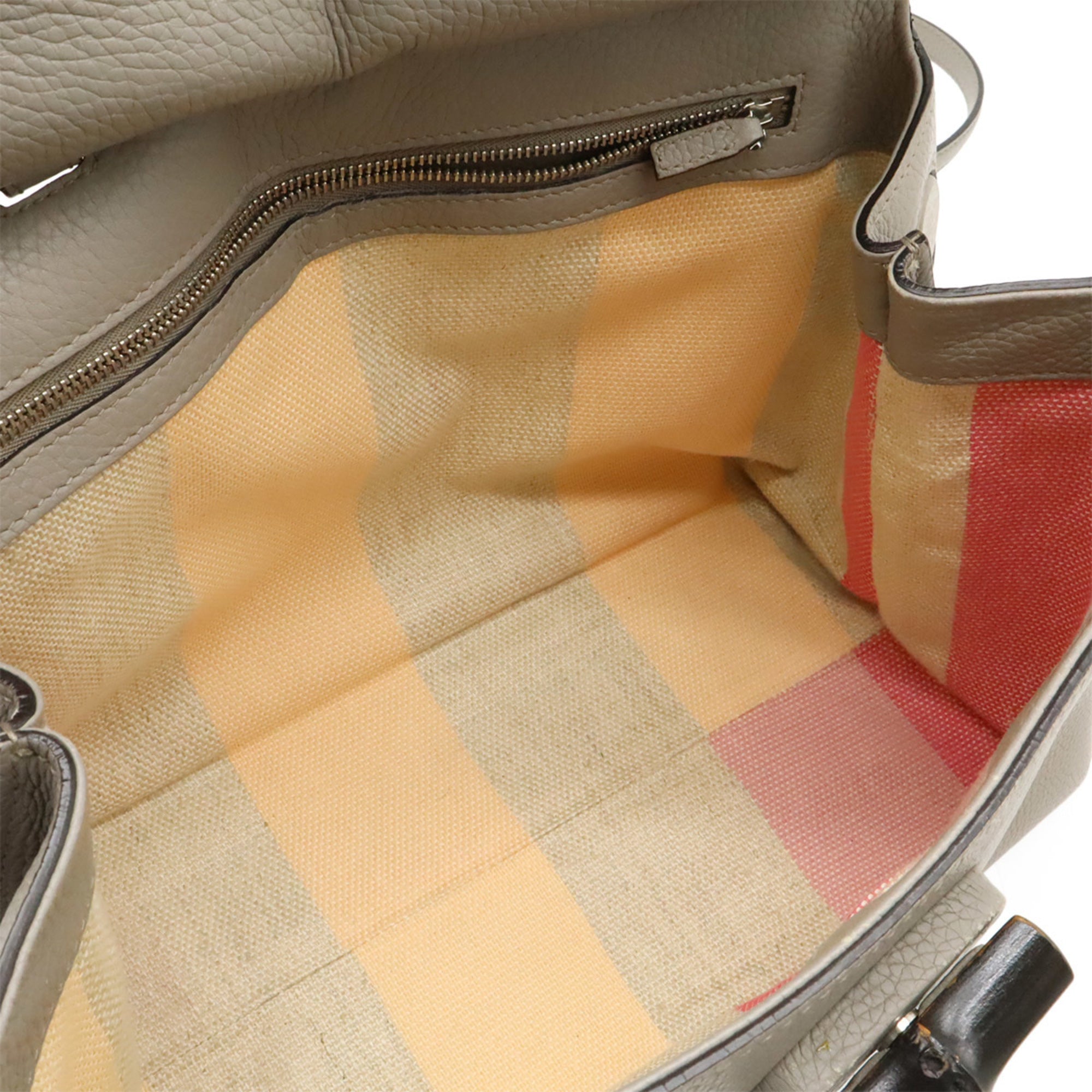 Gucci Gray Bamboo Leather Handbag Shoulder Bag (Pre-Owned)