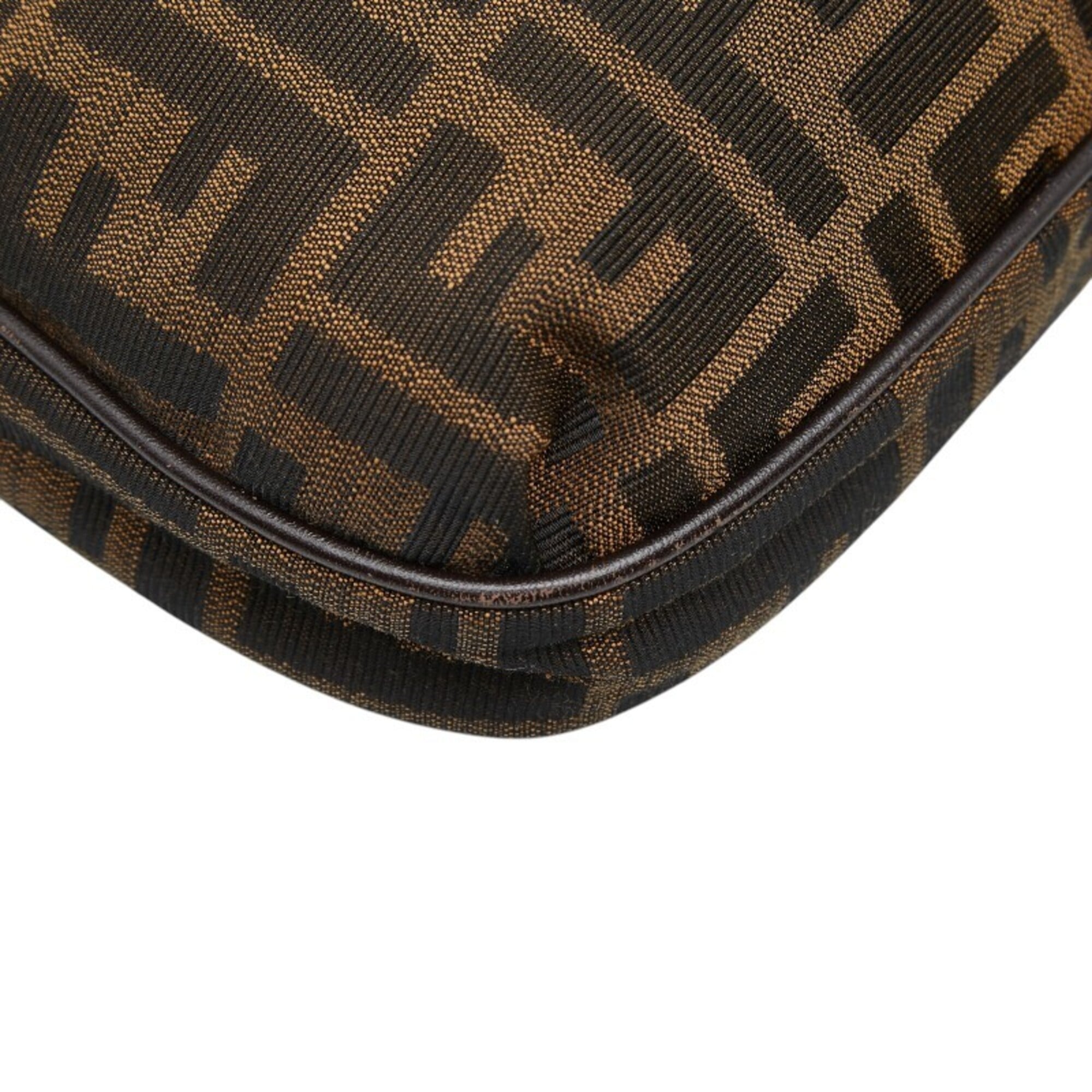 Fendi Zucca Brown Canvas Leather Shoulder Bag (Pre-Owned)