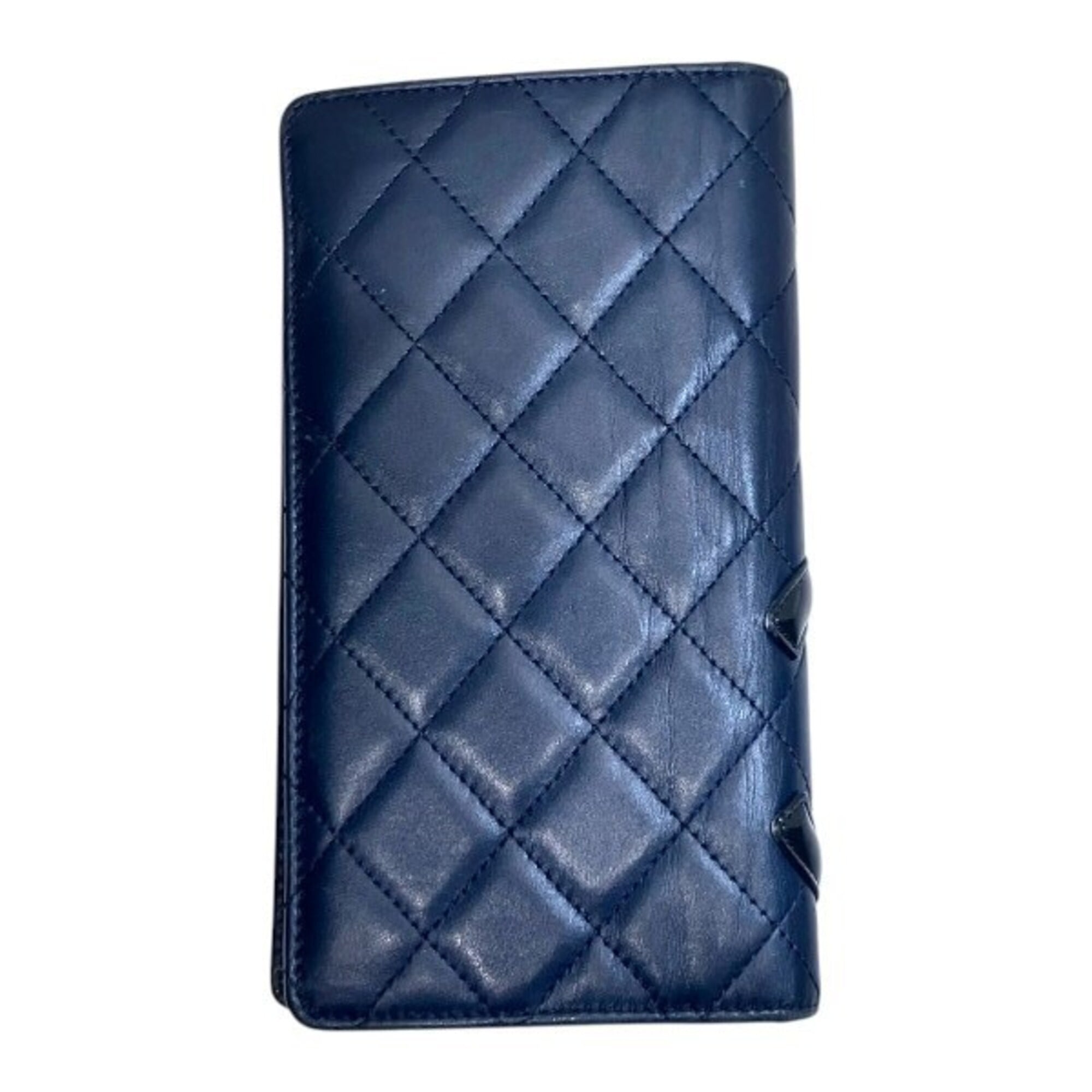 Chanel Navy Leather Long Wallet (Bi-Fold) (Pre-Owned)