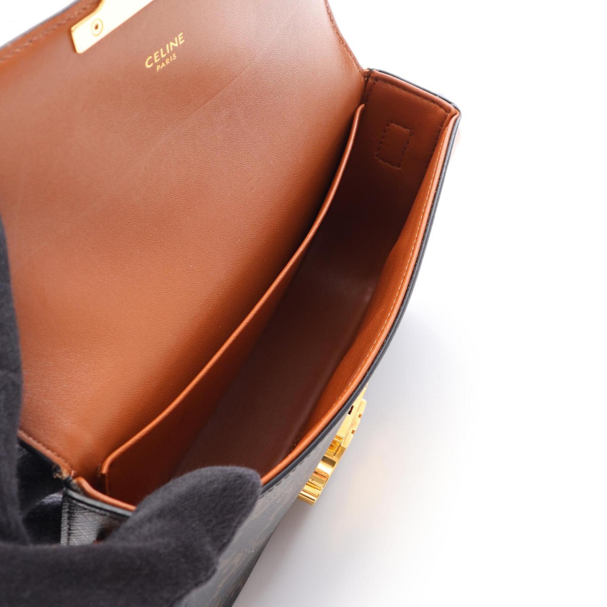 Celine Brown Coated Canvas Leather Handbag Shoulder Bag (Pre-Owned)