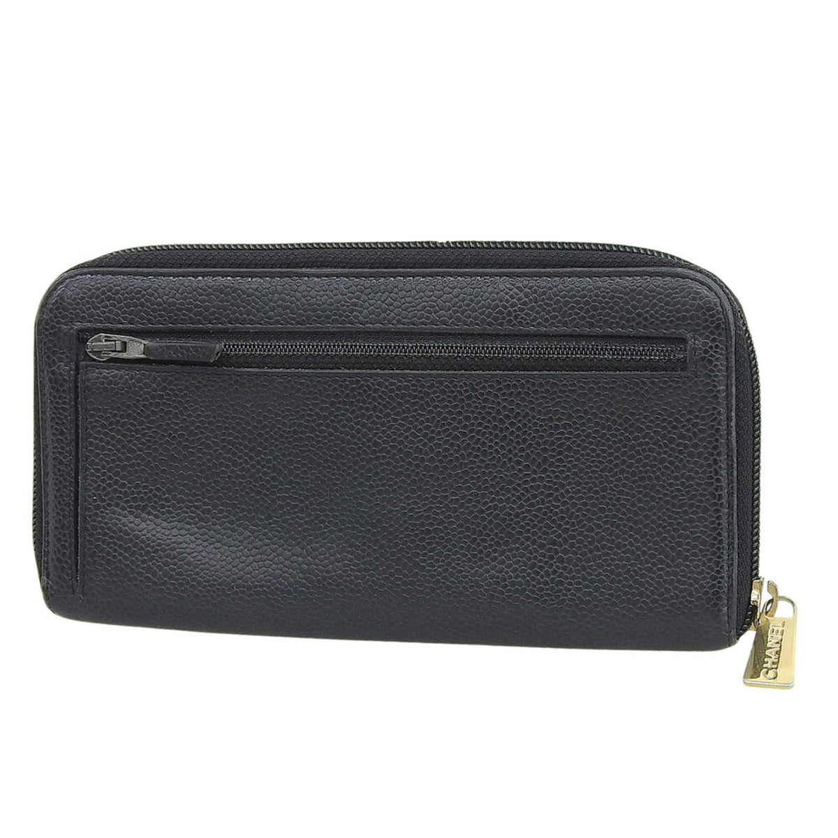 Chanel Black Grained Calfskin Long Wallet (Bi-Fold) (Pre-Owned)