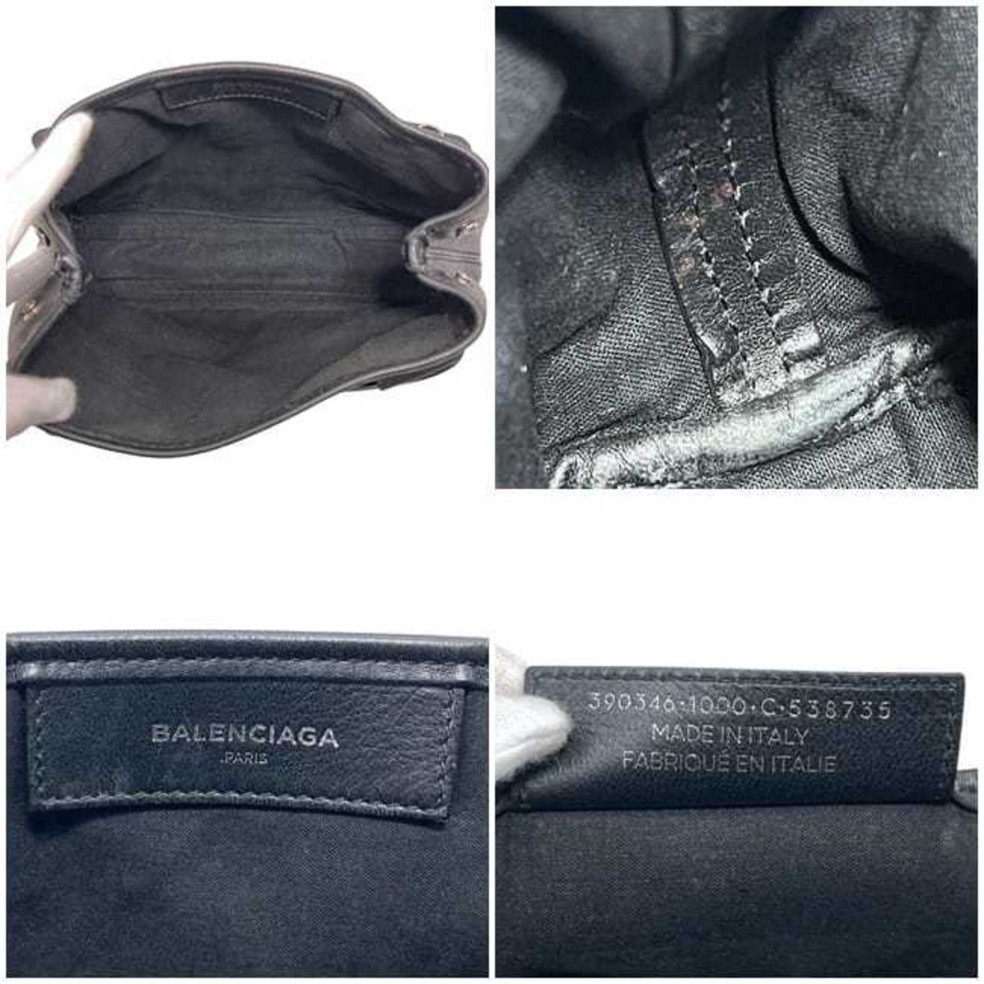 Balenciaga Black Leather Handbag Pouch Shoulder Bag Tote Bag (Pre-Owned)