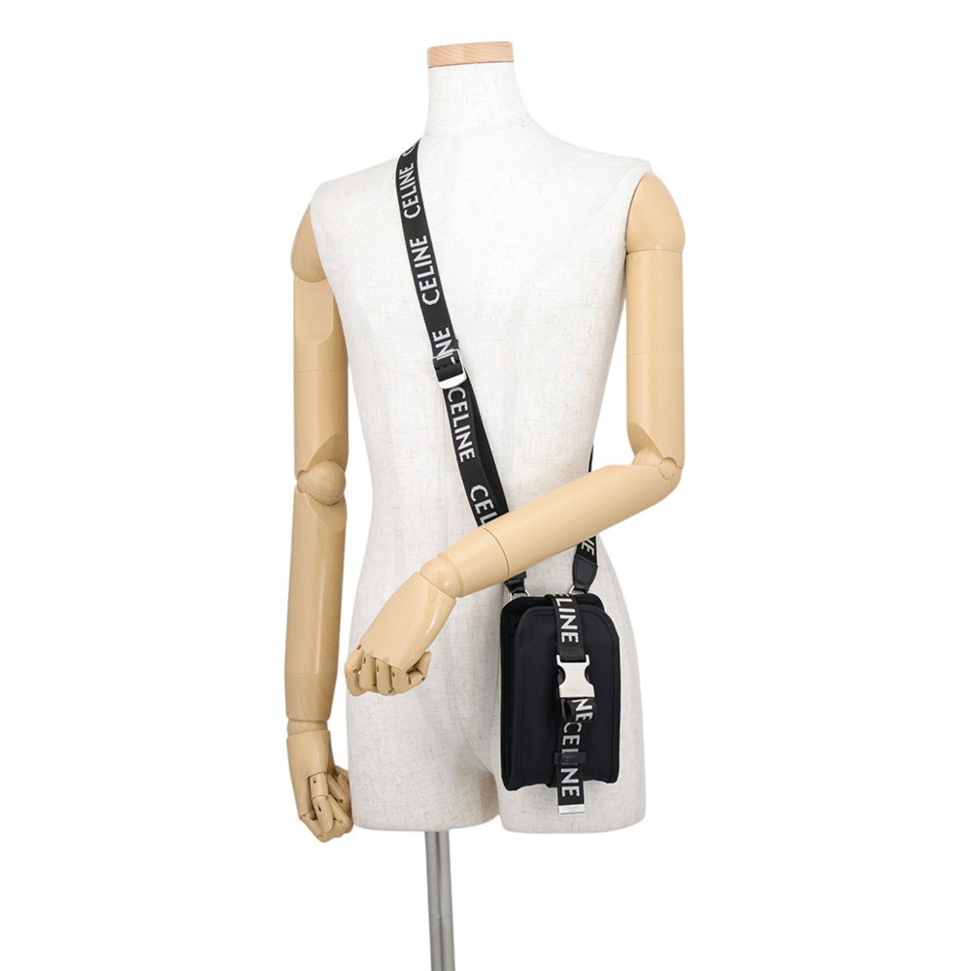 Celine Black White Canvas Leather Handbag Pochette (Pre-Owned)