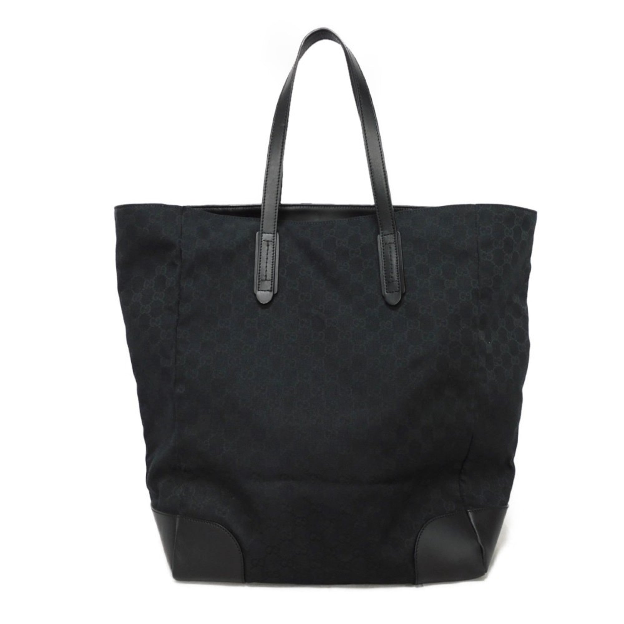 Gucci Black Gg Canvas Leather Shoulder Bag Tote Bag (Pre-Owned)