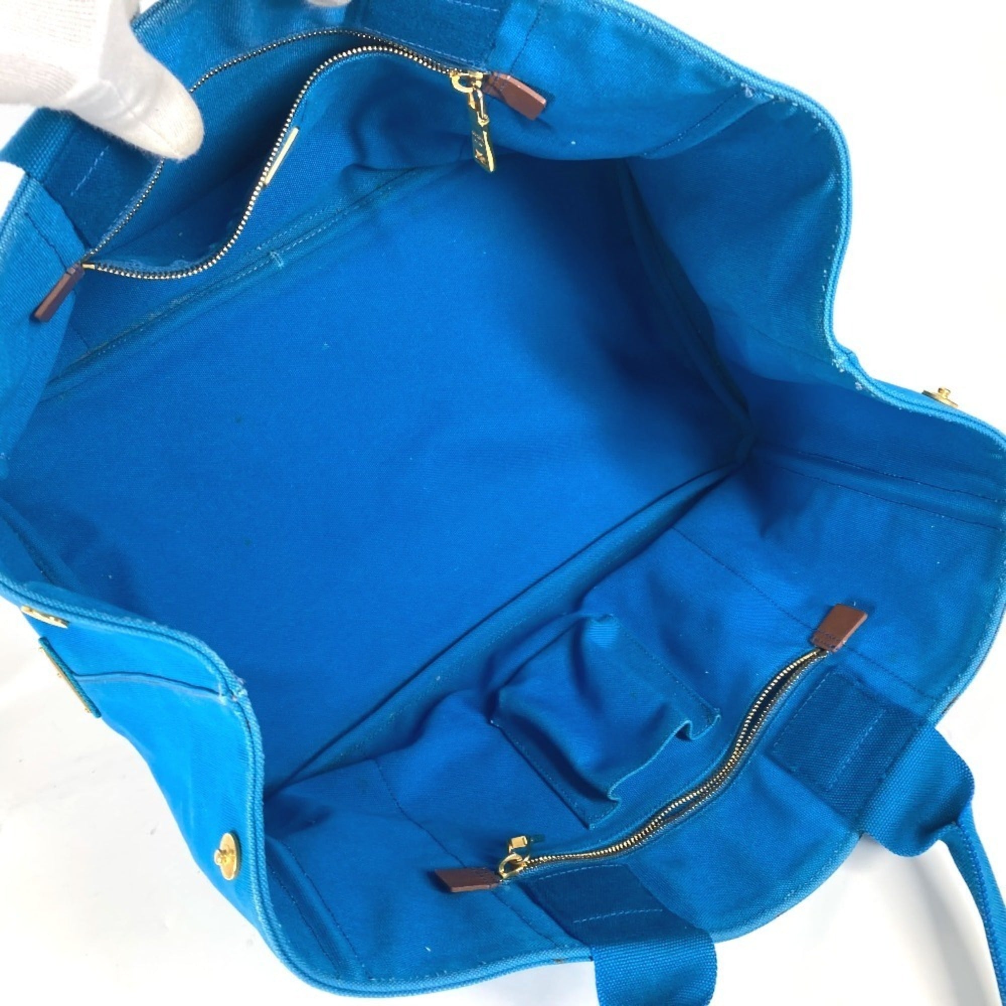 Prada Blue White Canvas Shoulder Bag Tote Bag (Pre-Owned)