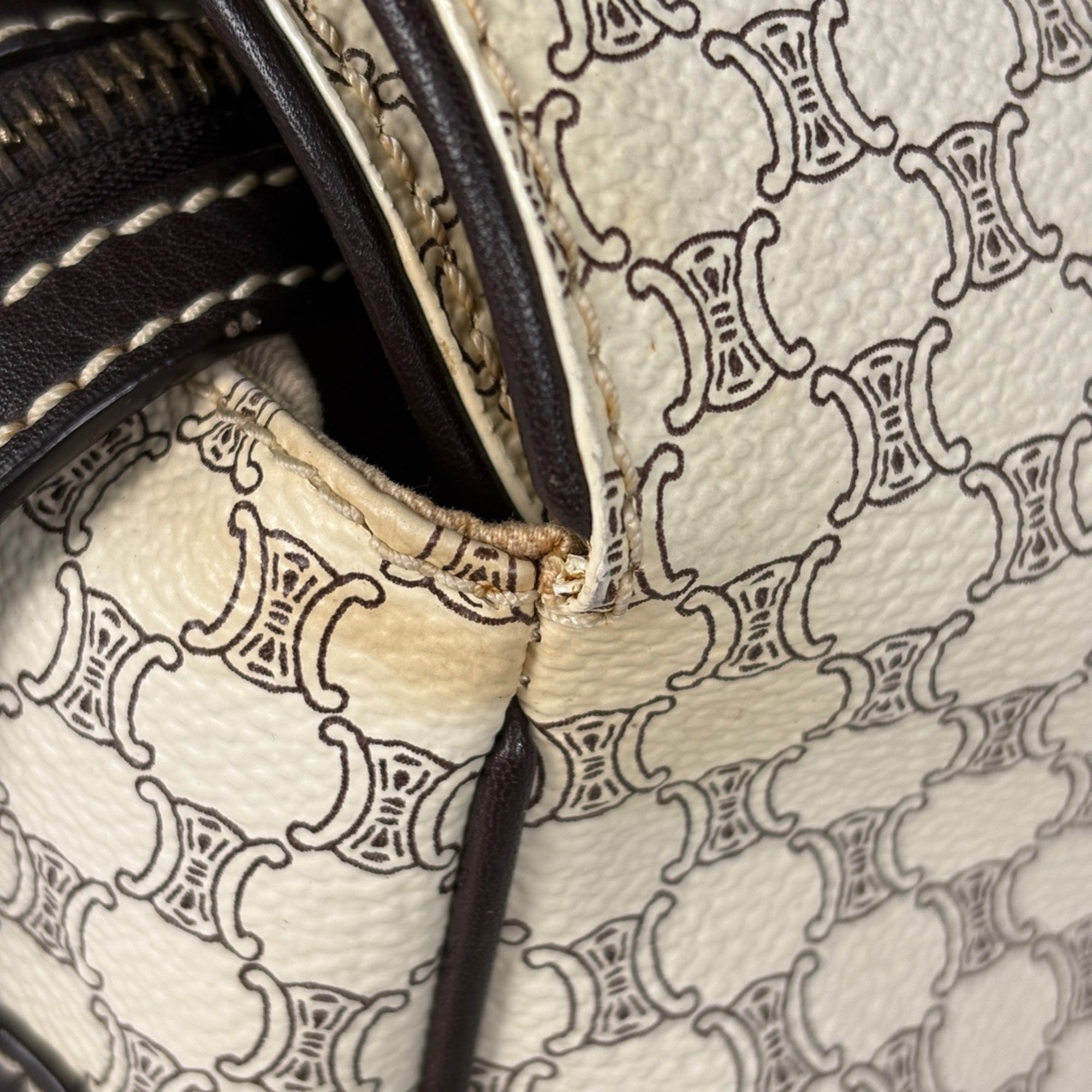 Celine Macadam White Coated Canvas Leather Handbag (Pre-Owned)