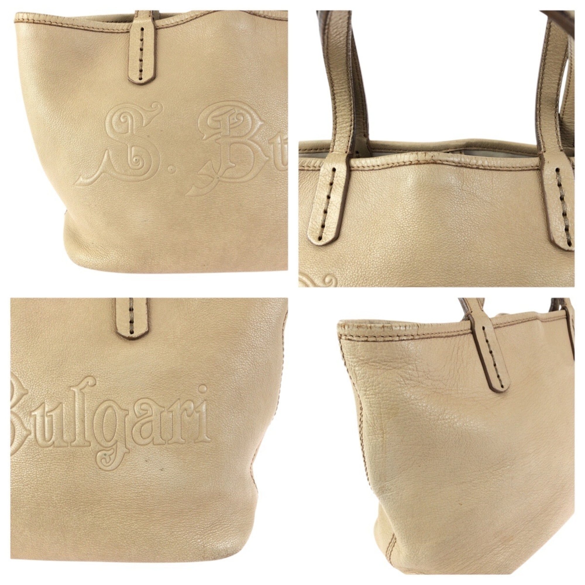 Bvlgari Beige Leather Handbag Tote Bag (Pre-Owned)