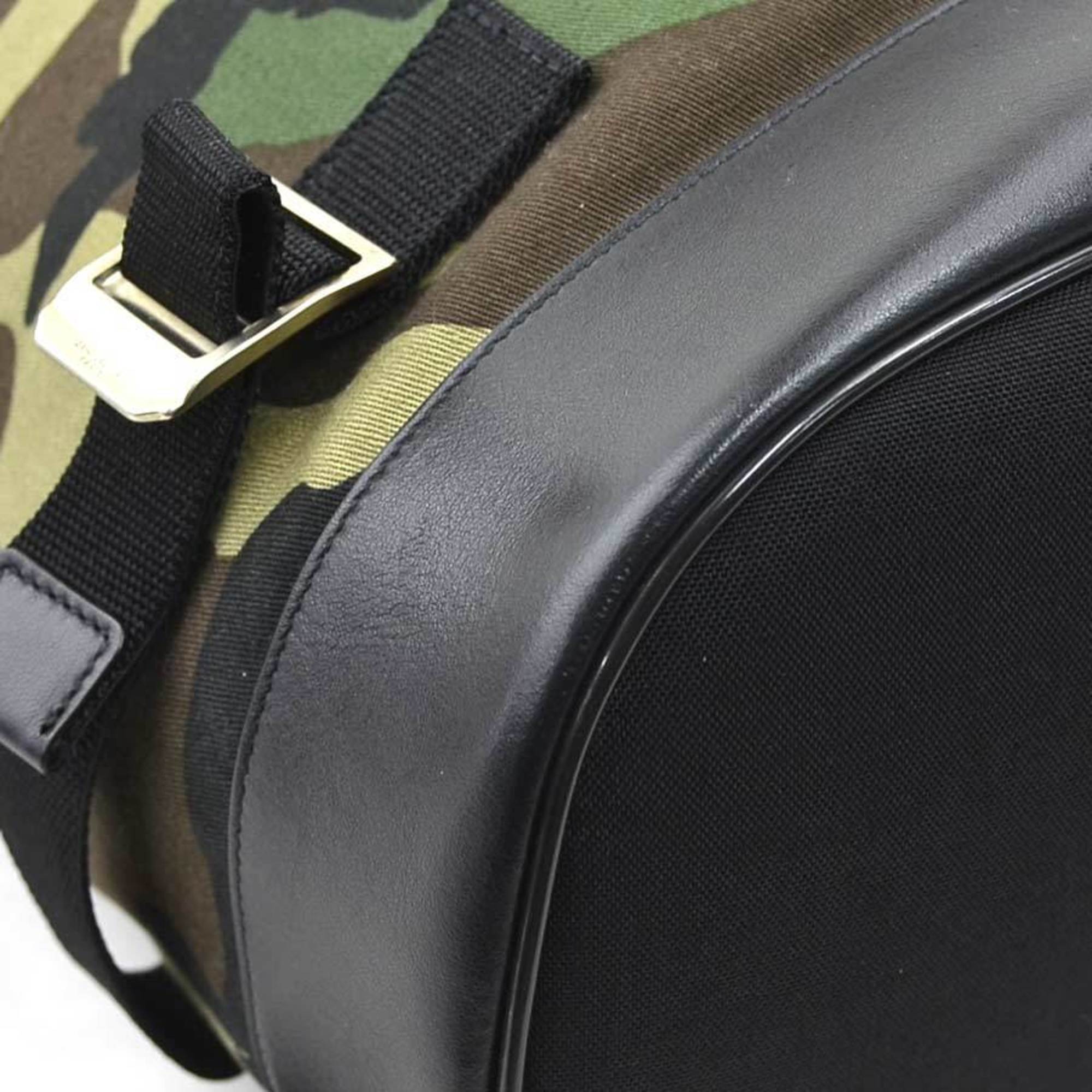 Saint Laurent Black Khaki Canvas Leather Backpack (Pre-Owned)