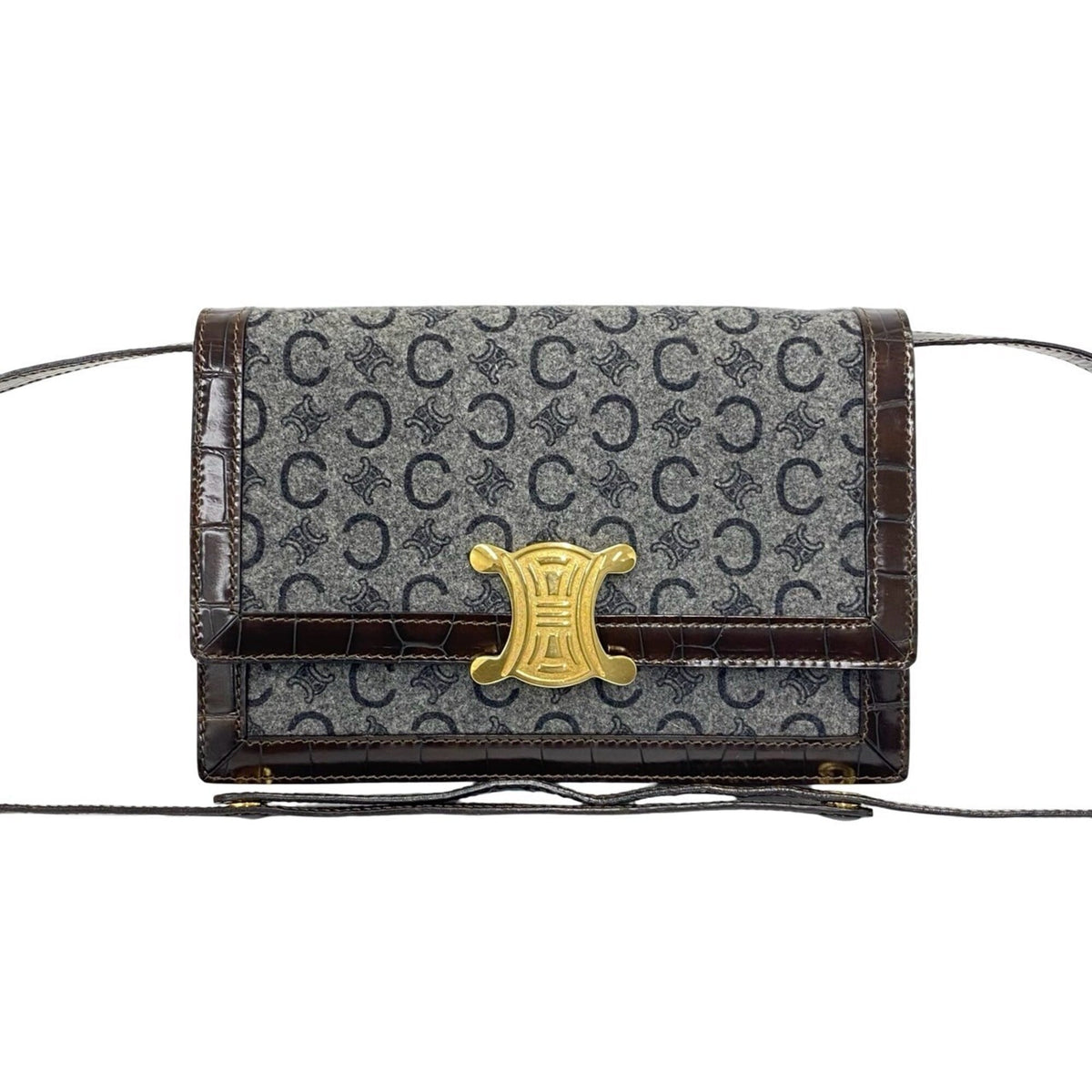 Celine Brown Gray Wool Leather Pochette Shoulder Bag (Pre-Owned)