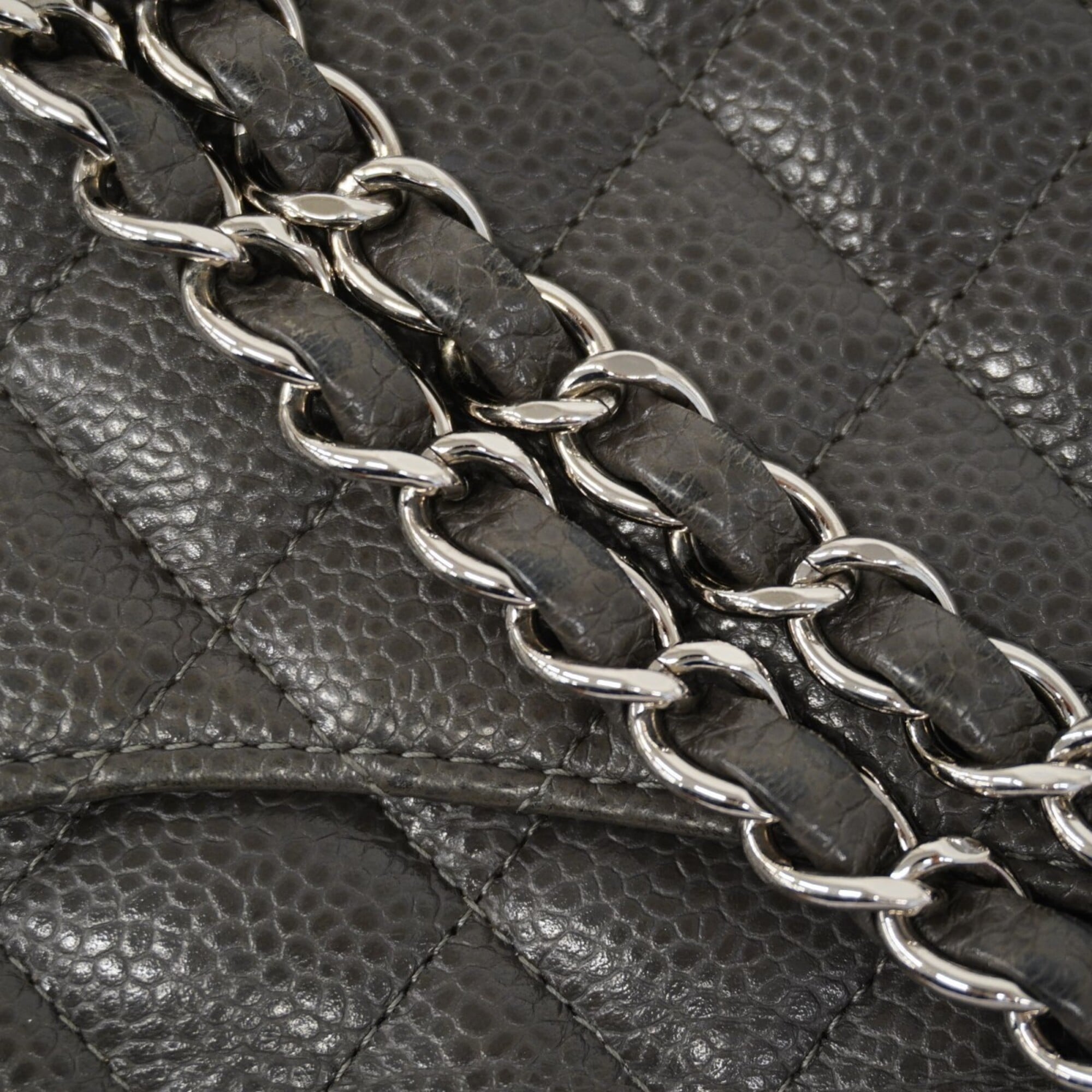 Chanel Gray Grained Calfskin Shoulder Bag (Pre-Owned)