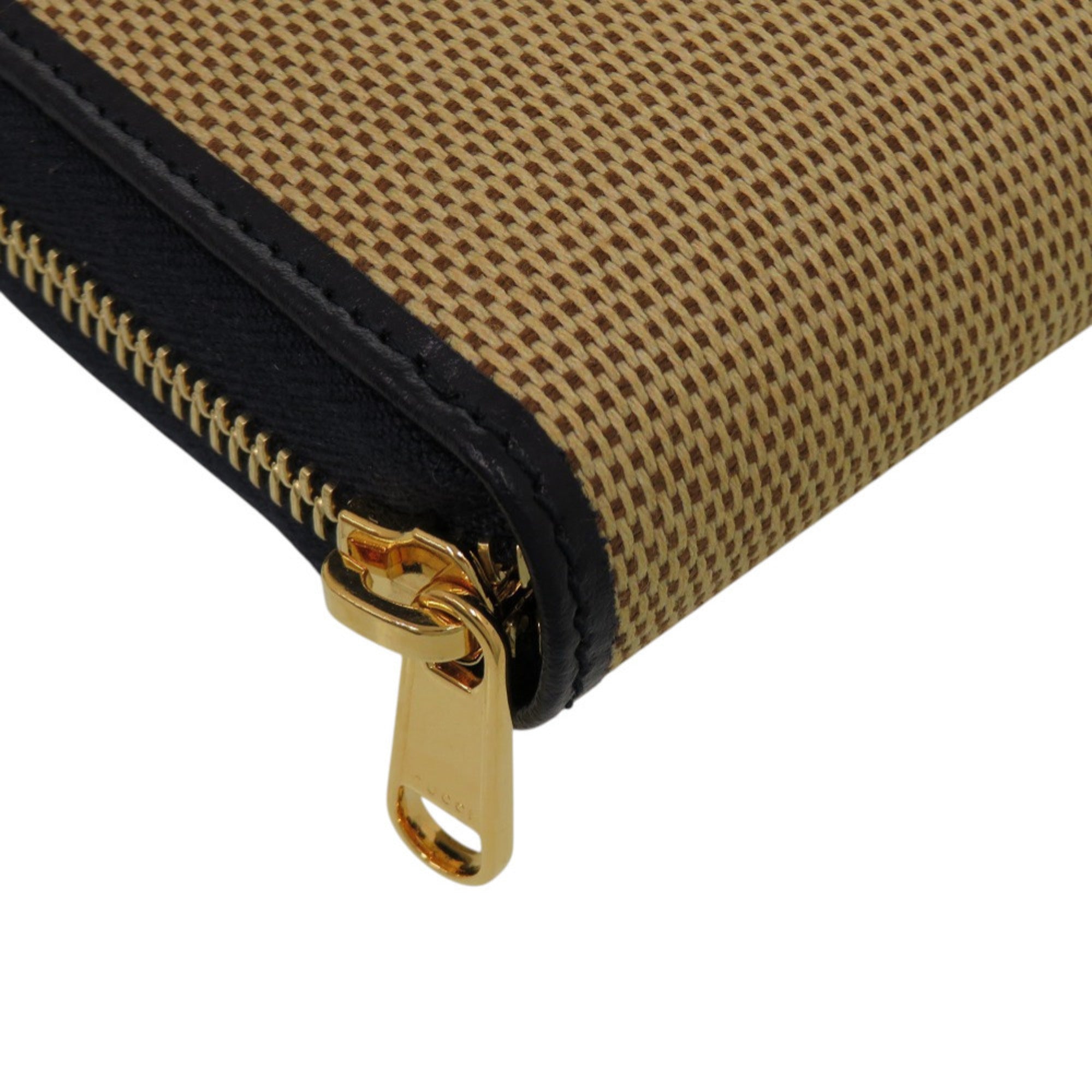 Gucci Beige Navy Canvas Leather Long Wallet (Bi-Fold) (Pre-Owned)