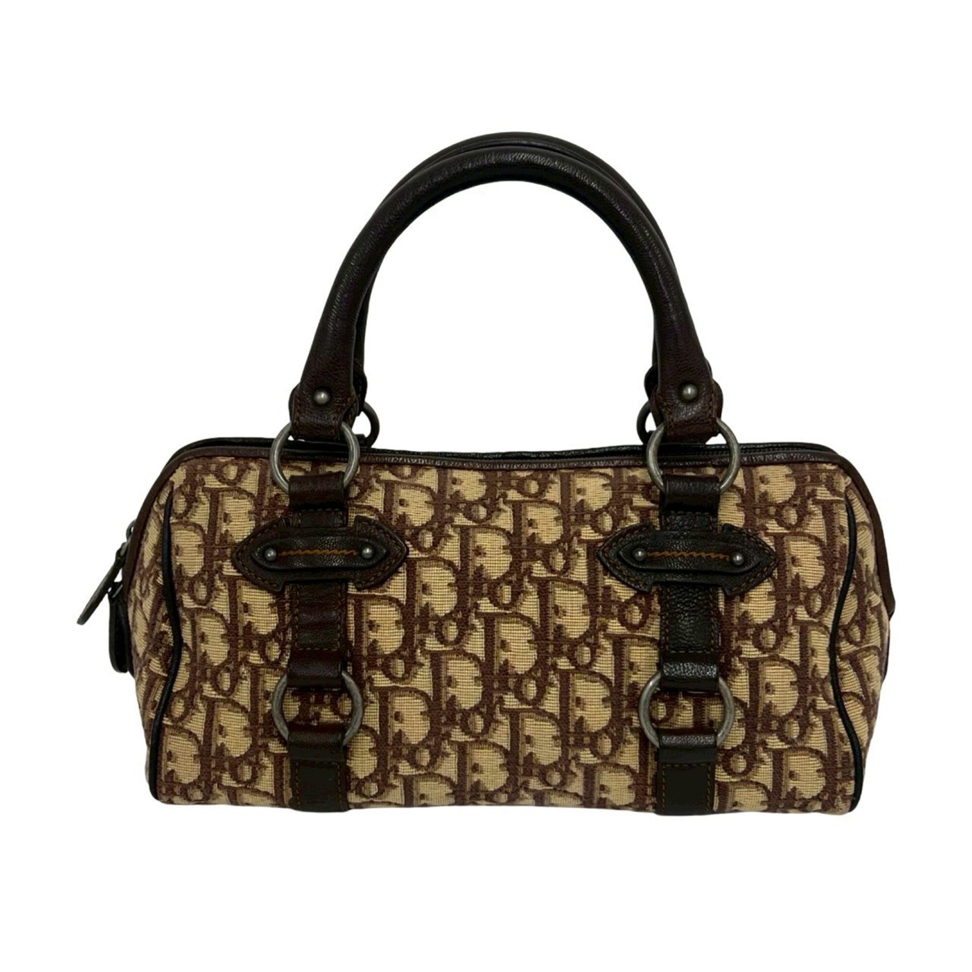 Christian Dior Brown Canvas Leather Boston Bag Handbag (Pre-Owned)
