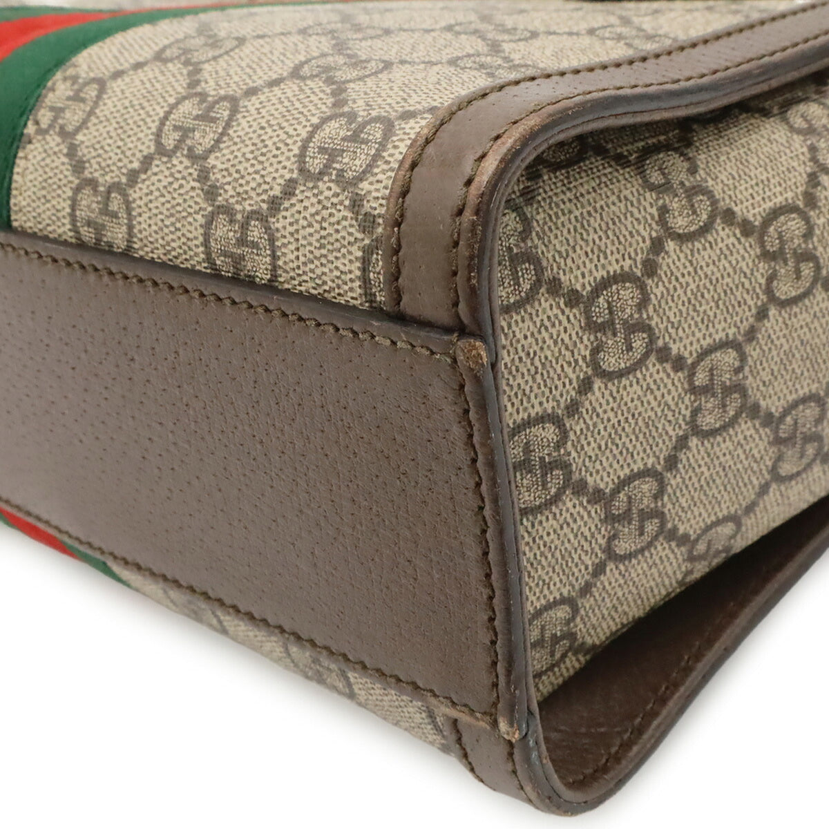 Gucci Beige Green Red Color Gg Supreme Leather Handbag Shoulder Bag Tote Bag (Pre-Owned)
