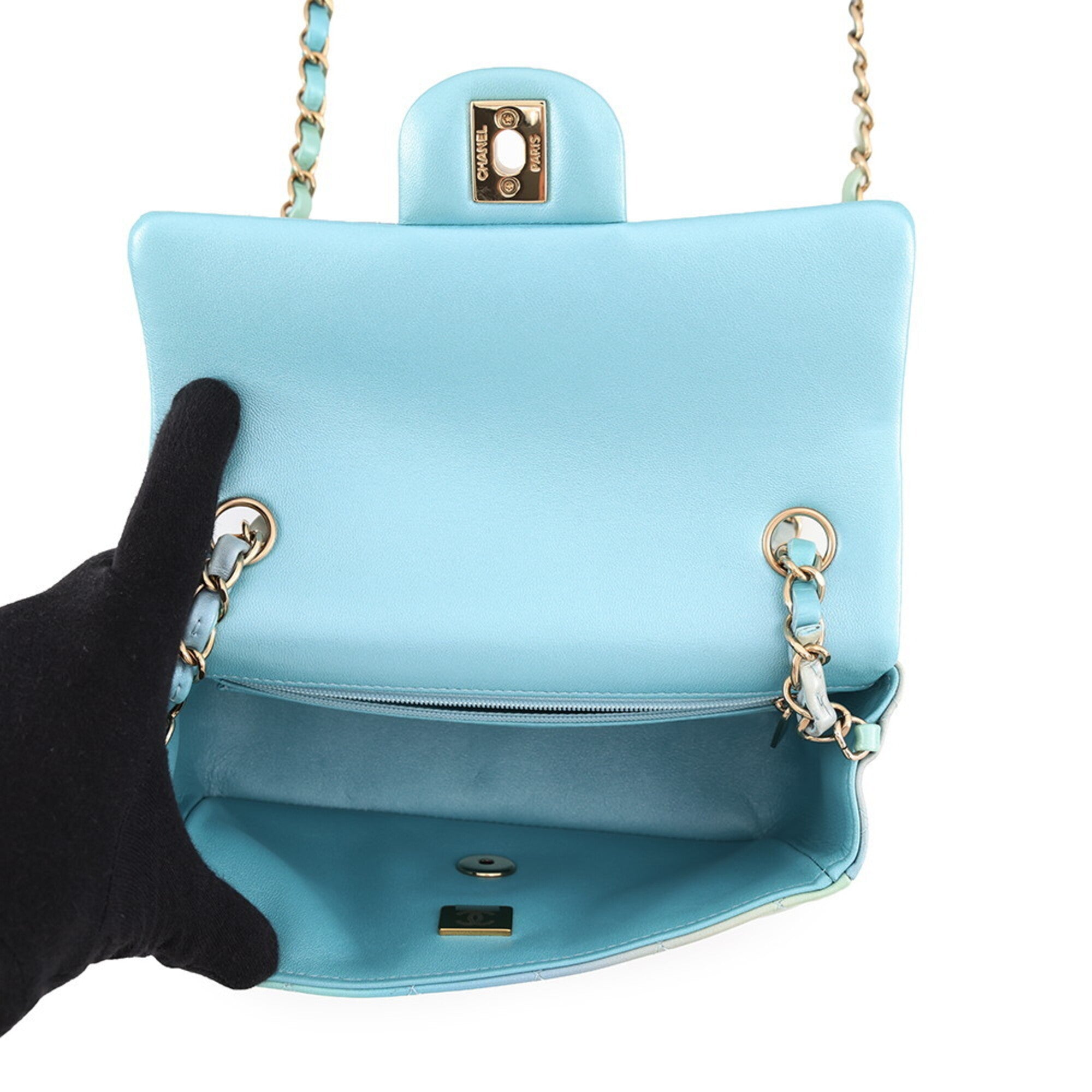 Chanel Light Blue Multi-Color Leather Handbag Shoulder Bag (Pre-Owned)