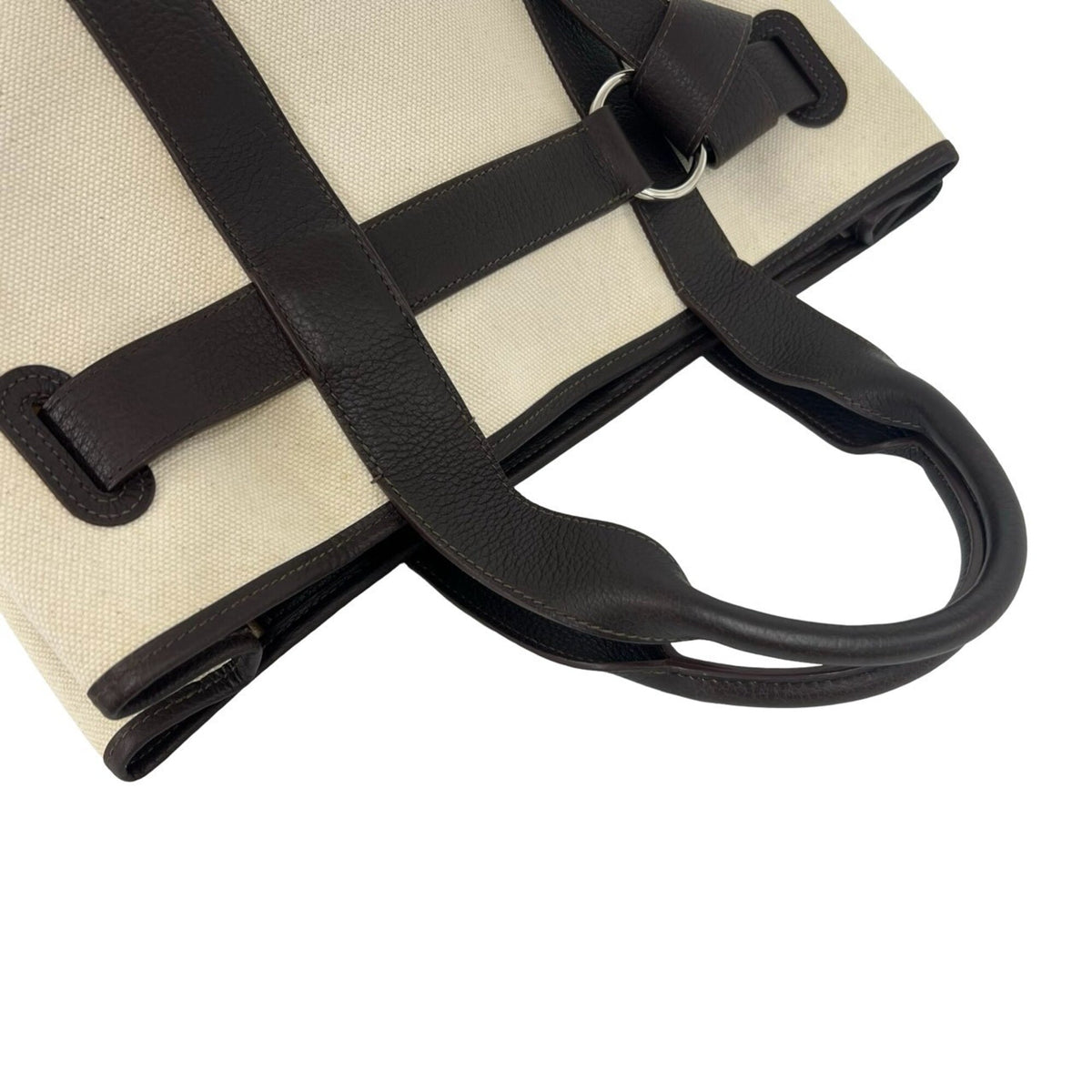 Hermes Brown Ivory Toile H Buffle Skipper Leather Handbag (Pre-Owned)