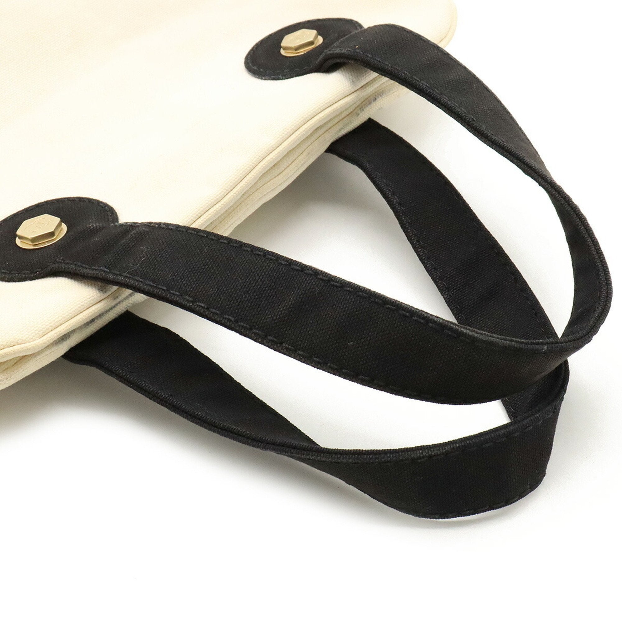 Chanel Black Ivory Canvas Handbag Tote Bag (Pre-Owned)